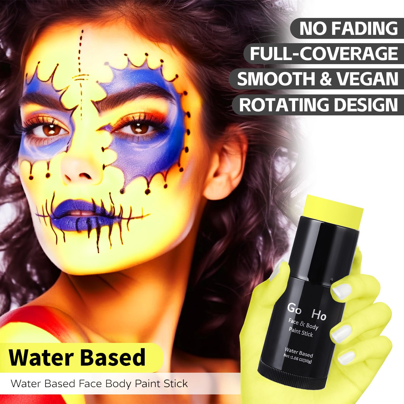 Go Ho Lemon Yellow Face Body Paint Stick,Water Based Washable Pastel Yellow Face Paint Stick,Non-Toxic Full-Coverage Cream Light