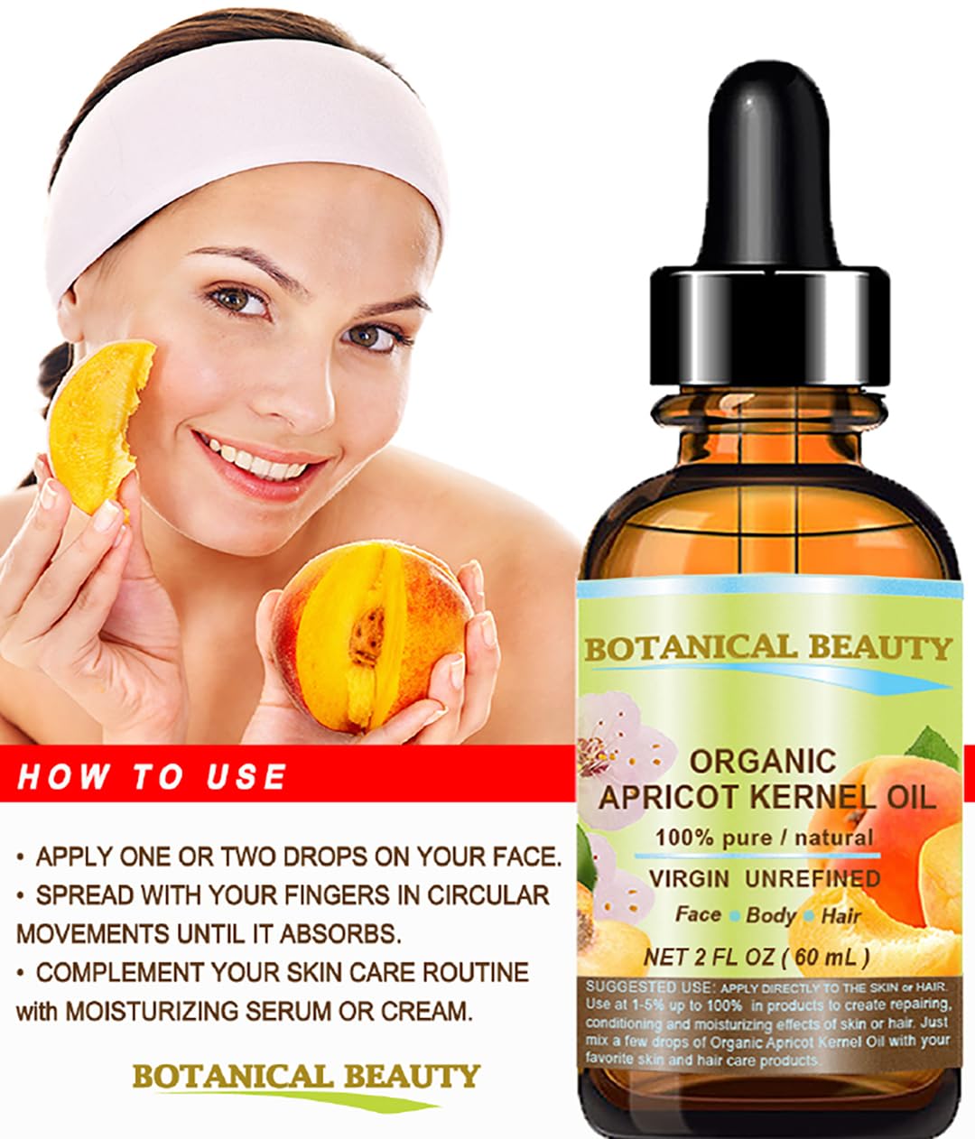 Botanical Beauty ORGANIC APRICOT KERNEL OIL Australian 100% Pure Virgin Unrefined Cold Pressed Carrier Oil 1 oz- 30 ml for Face
