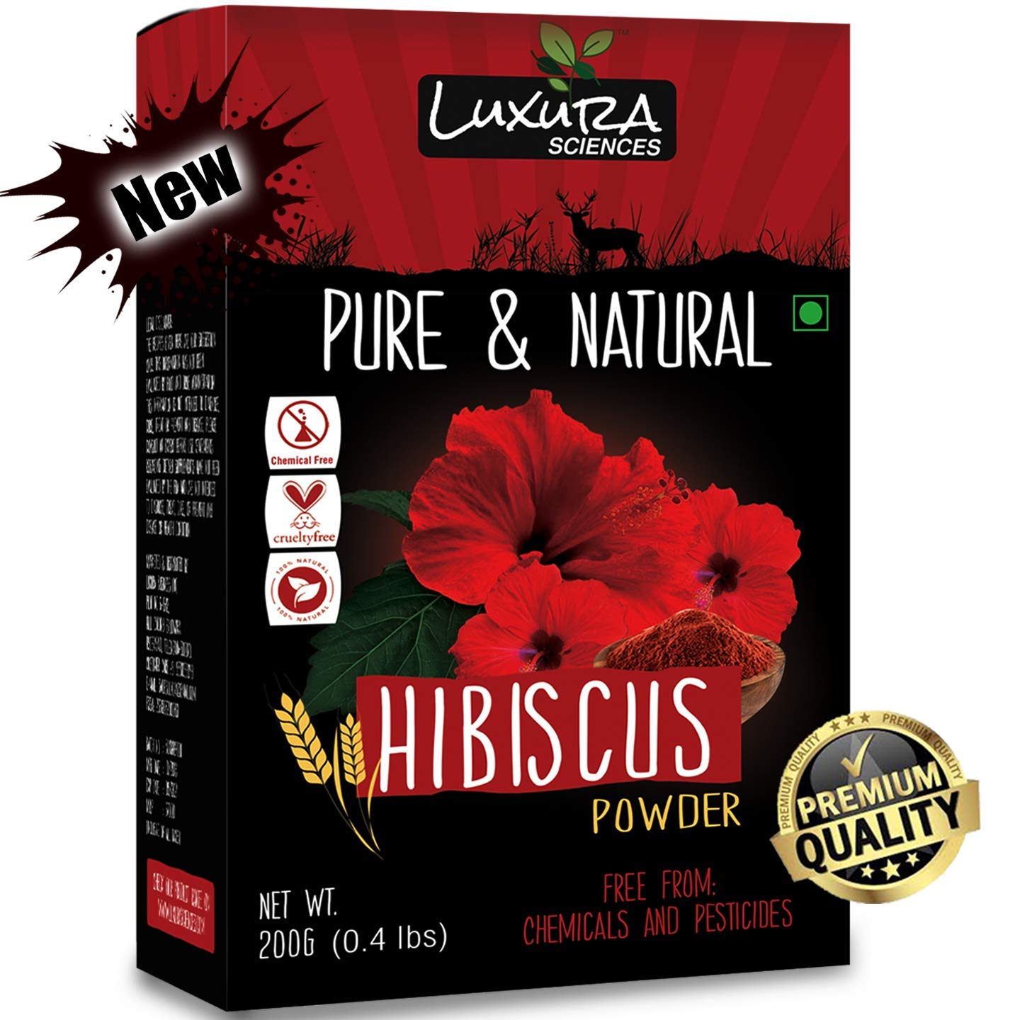 Luxura Sciences Organic Hibiscus Powder for Healthy Hair Growth & Loss Control | Gives Thicker Eyebrows & Healthy Skin | Natural