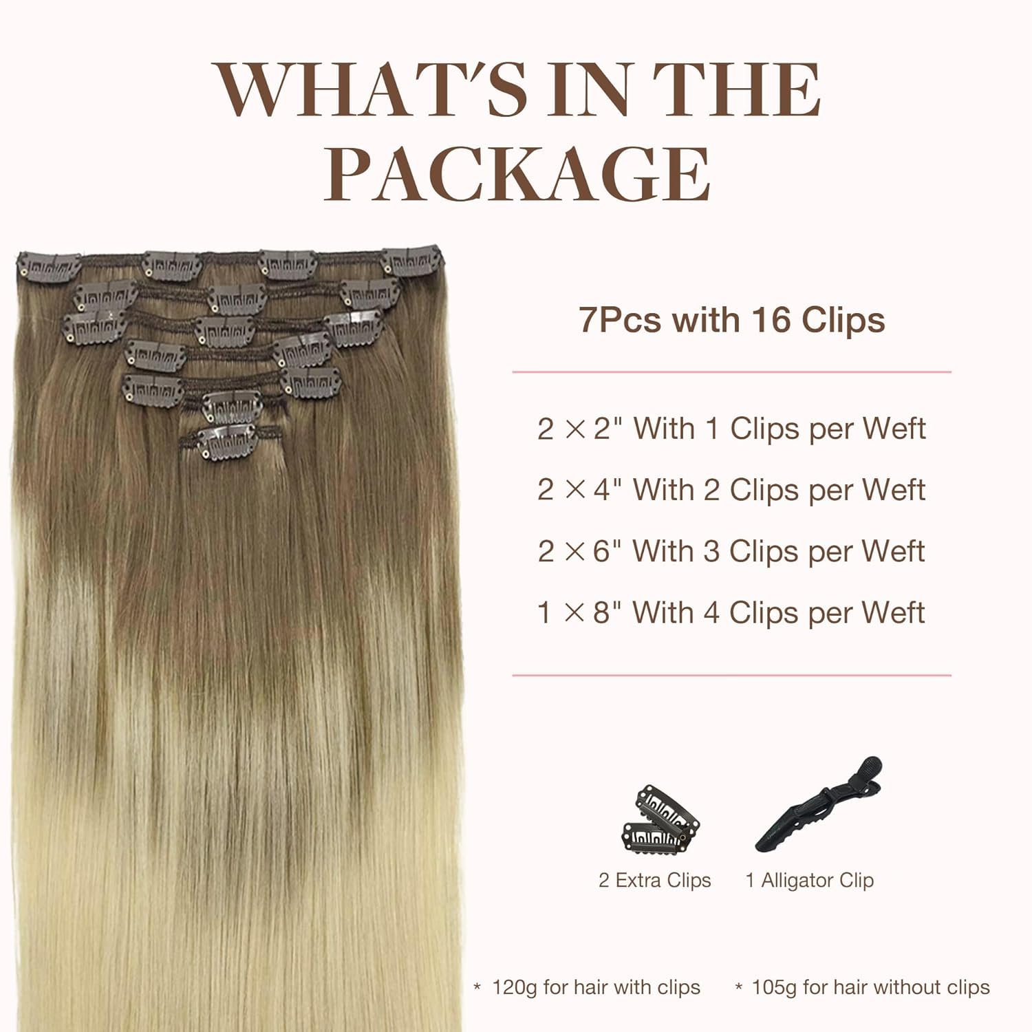 Goo Goo Clip In Hair Extensions Real Human Hair, Remy Human Hair Extensions Clip Ins For Women, Natural Human Hair, 14Inch 120G