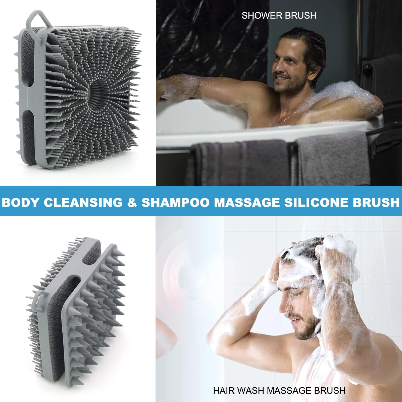 Wetang Silicone Body Scrubber Men, Dual-Sided Design Exfoliating Body Scrubber And Scalp Massager, Shower Scrubber For Body, Sil