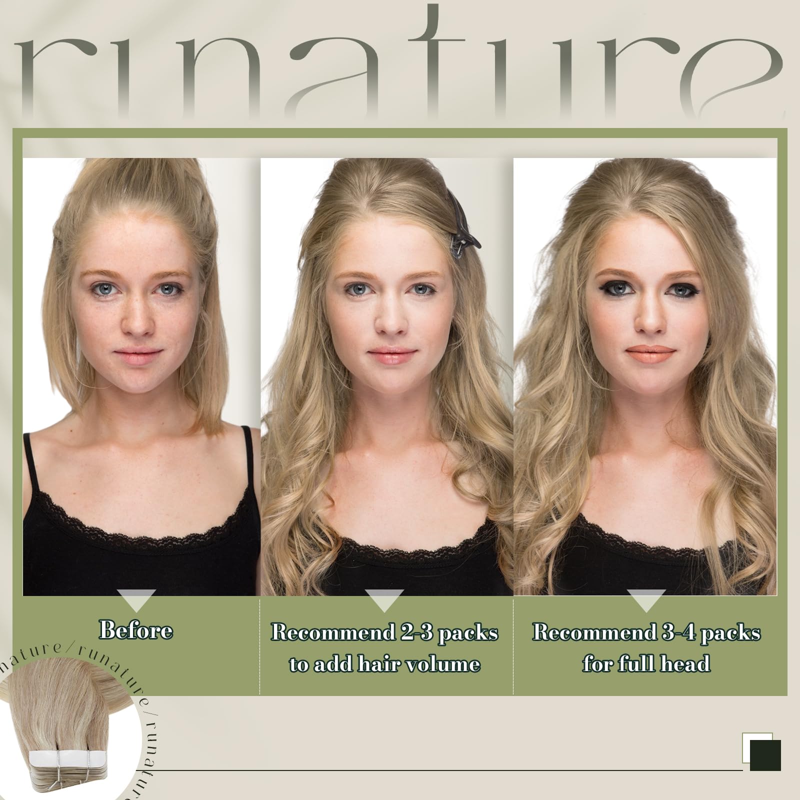 Runature Blonde Human Hair Tape In Extensions 22 Inch Tape In Extensions Human Hair #18P60 Ash Blonde Mix Platinum Blonde Tape I