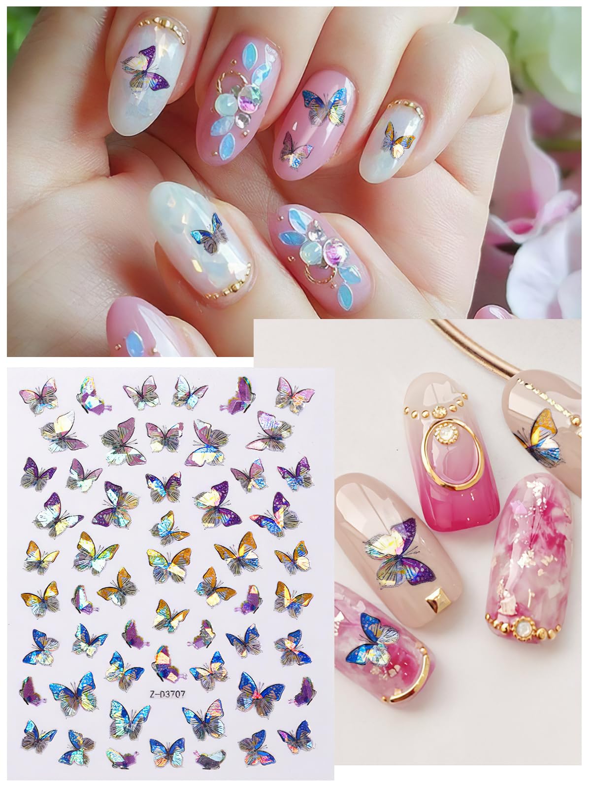Torokom 12 Sheets Butterfly Nail Art Stickers Decals, 3D Self-Adhesive Nail Decals Butterfly Designs Nails Supplies Butterfly St