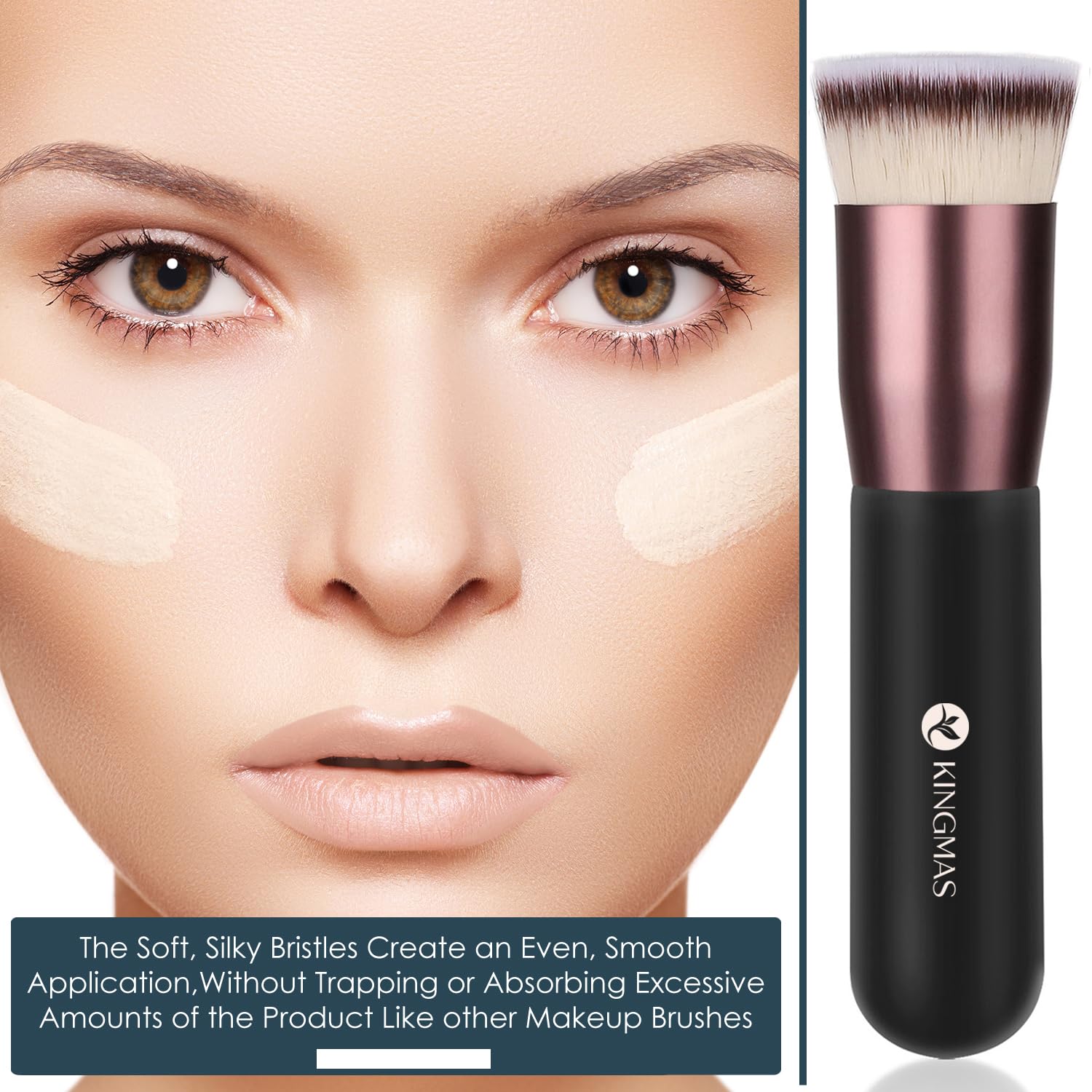 Kingmas Flat Top Foundation Brush, Premium Kabuki Makeup Brush For Liquid, Blending, Cream, Powder,Blush Buffing Stippling Face