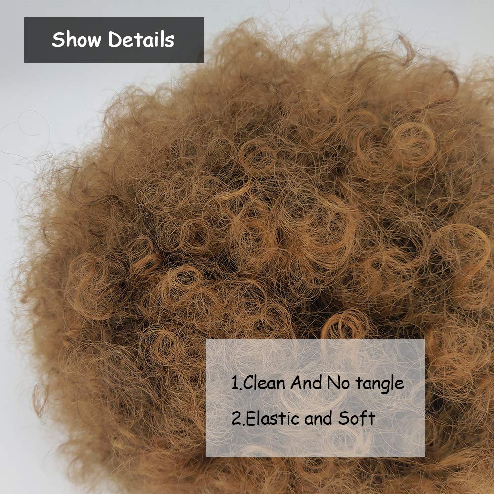 Yinmei Baibian Ombre Brown Kinky Curly Afro Puff Drawstring Ponytail - Large Synthetic Bun Hairpiece (1B/30#)
