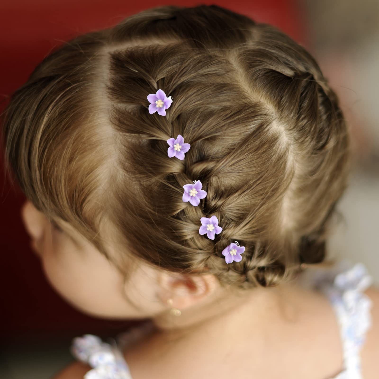 Wecoe 20 Pcs Decorative Hair Accessories - Small Purple Lily Hair Clips, Cute Mini Flowers for Girls, Toddlers, Women, Wedding