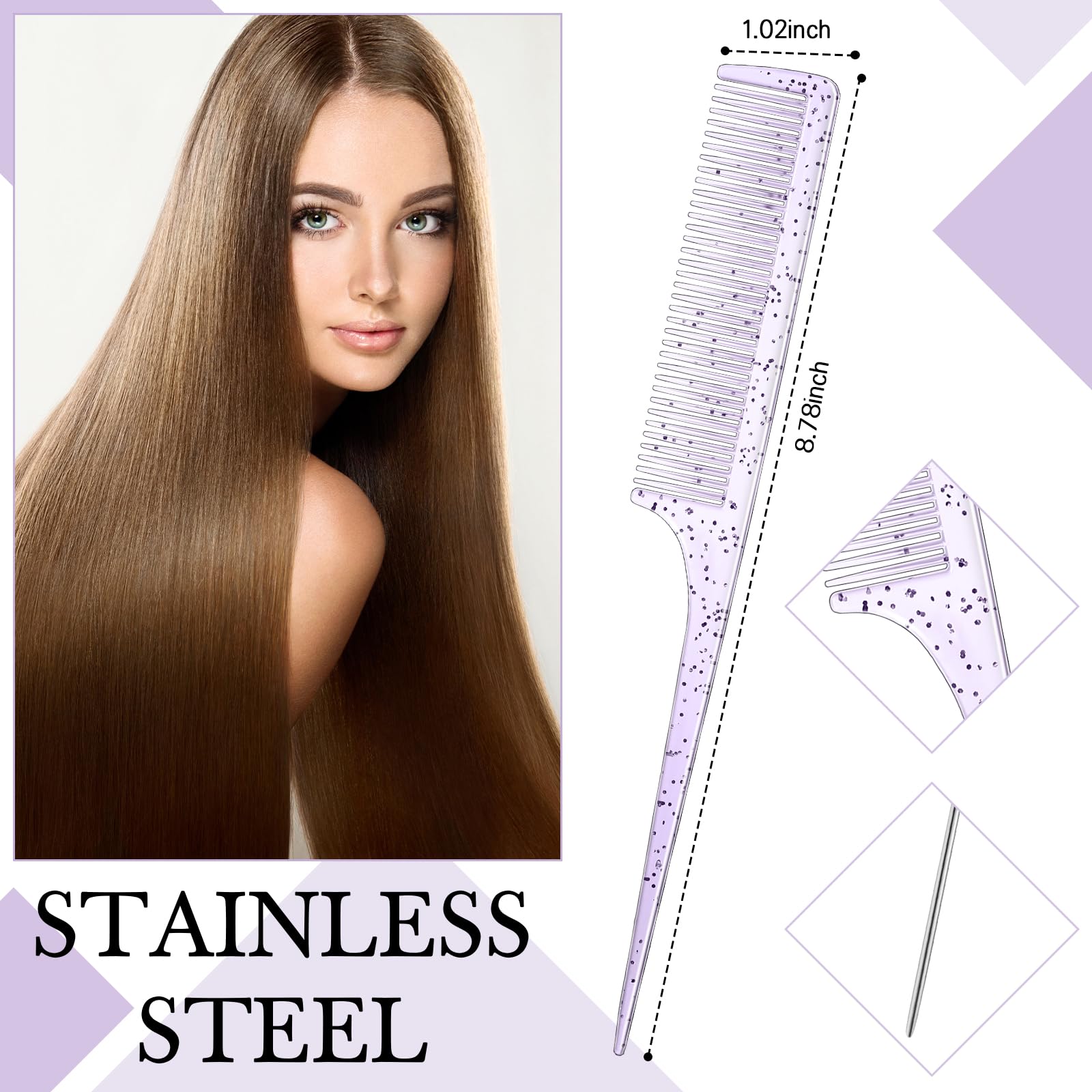 Geiserailie 3 Pcs Slick Back Hair Brush Set Bristle Brush Edge Control Teasing Comb For Women Black Hair(Clear Purple)