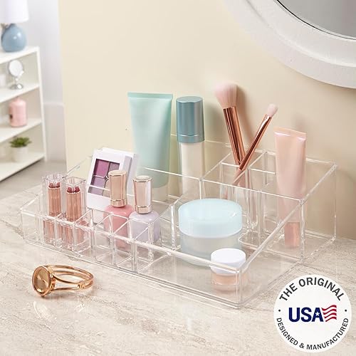 STORi Clear Makeup Organizer - 15-Compartment Cosmetic Holder, Plastic Vanity Storage, Model 8800, Made in USA