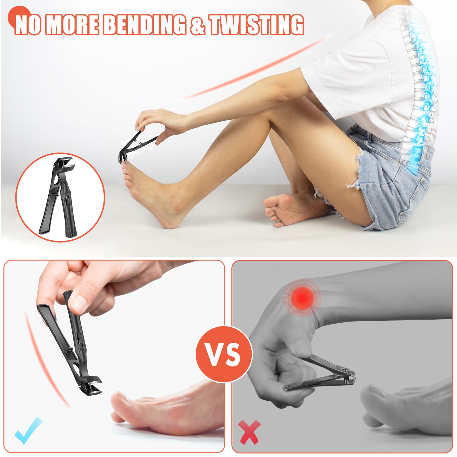 Nail Clippers For Men, Large Ingrown Toenail Clippers For Thick Toenails Long Handle, Angled Heavy Duty Nail Clippers For Senior
