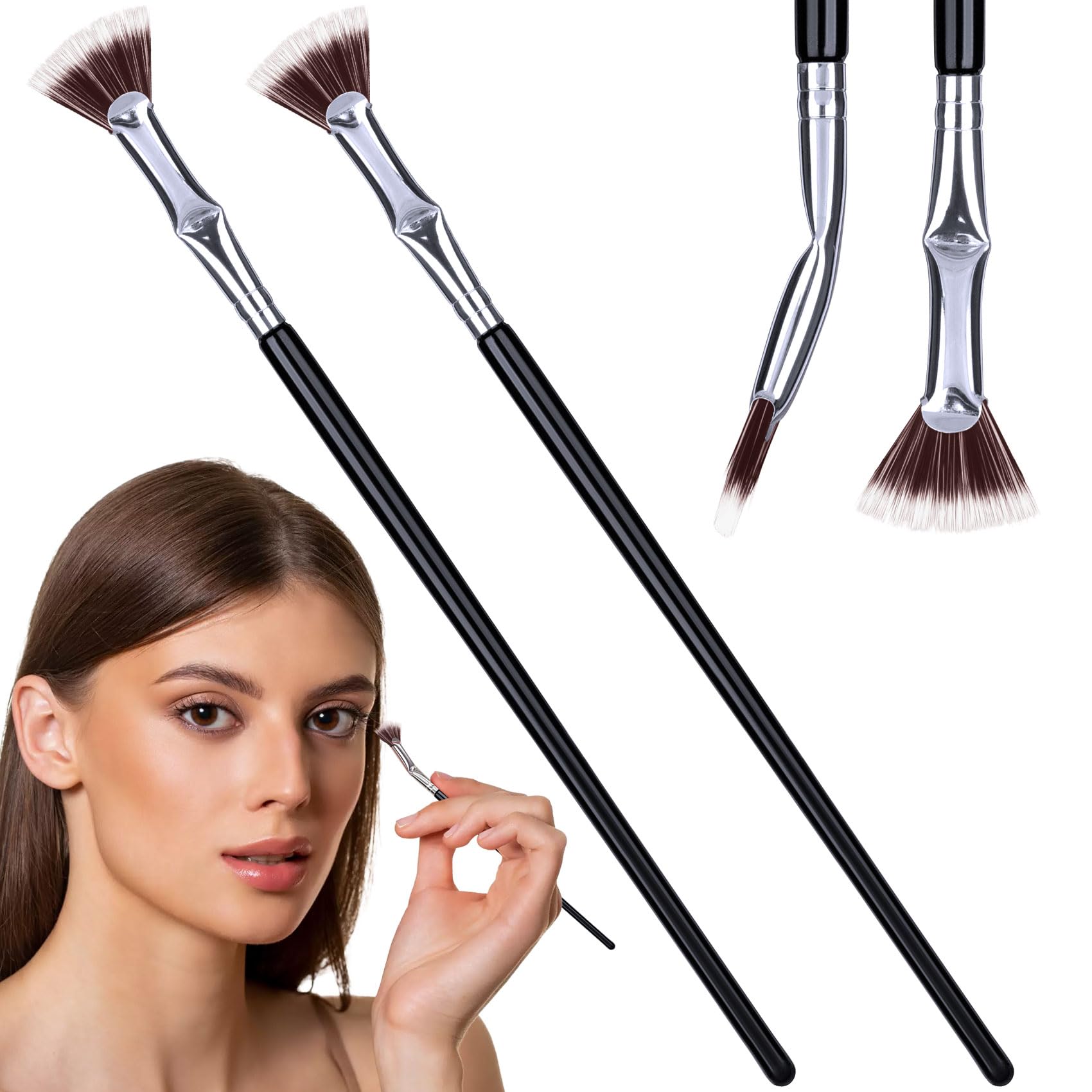 PAGOW 2pcs Folding Angle Scalloped Lash Brush, Eyelash Comb Separator Makeup Tool, Multifunctional Mascara Fan Brush with Soft B
