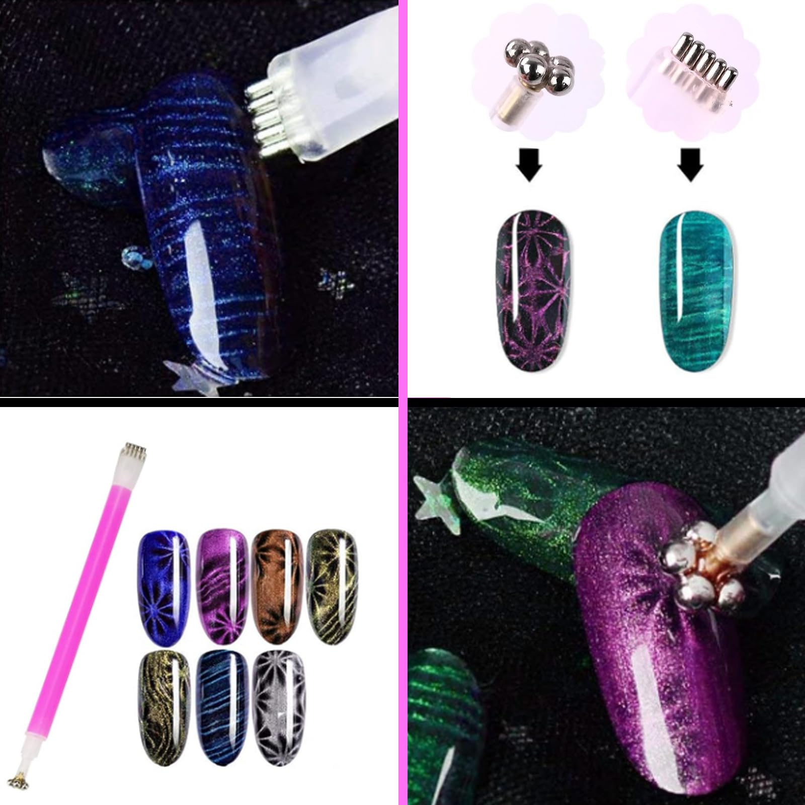 Magnet Nail Art Polish Tool Set, Cat Eye Gel Polish 3D Gel Nails Cat Eye Plastic Tool (15 Piece Set)