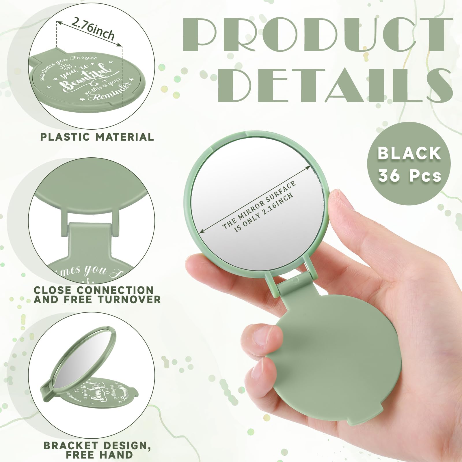 Gulfmew 36 Pcs 2.76 Inch Inspirational Compact Mirror Bulk Round Makeup Glass Mirror Personal Purse Pocket Mini Gifts for Women