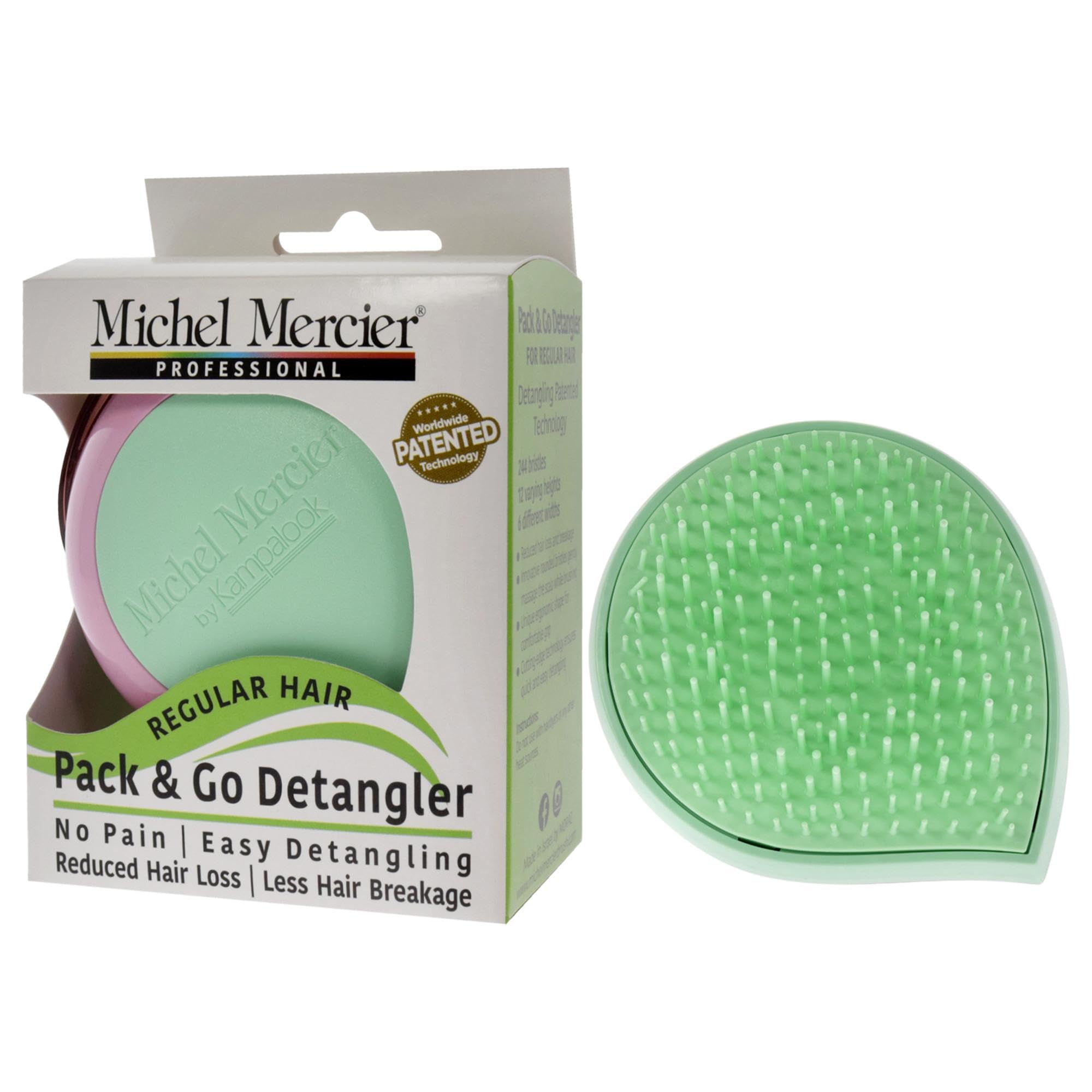 Michel Mercier Pack And Go Detangler - Unisex Detangling Hair Brush - Mini Portable Travel Size, Compact Brush - Regular Hair -