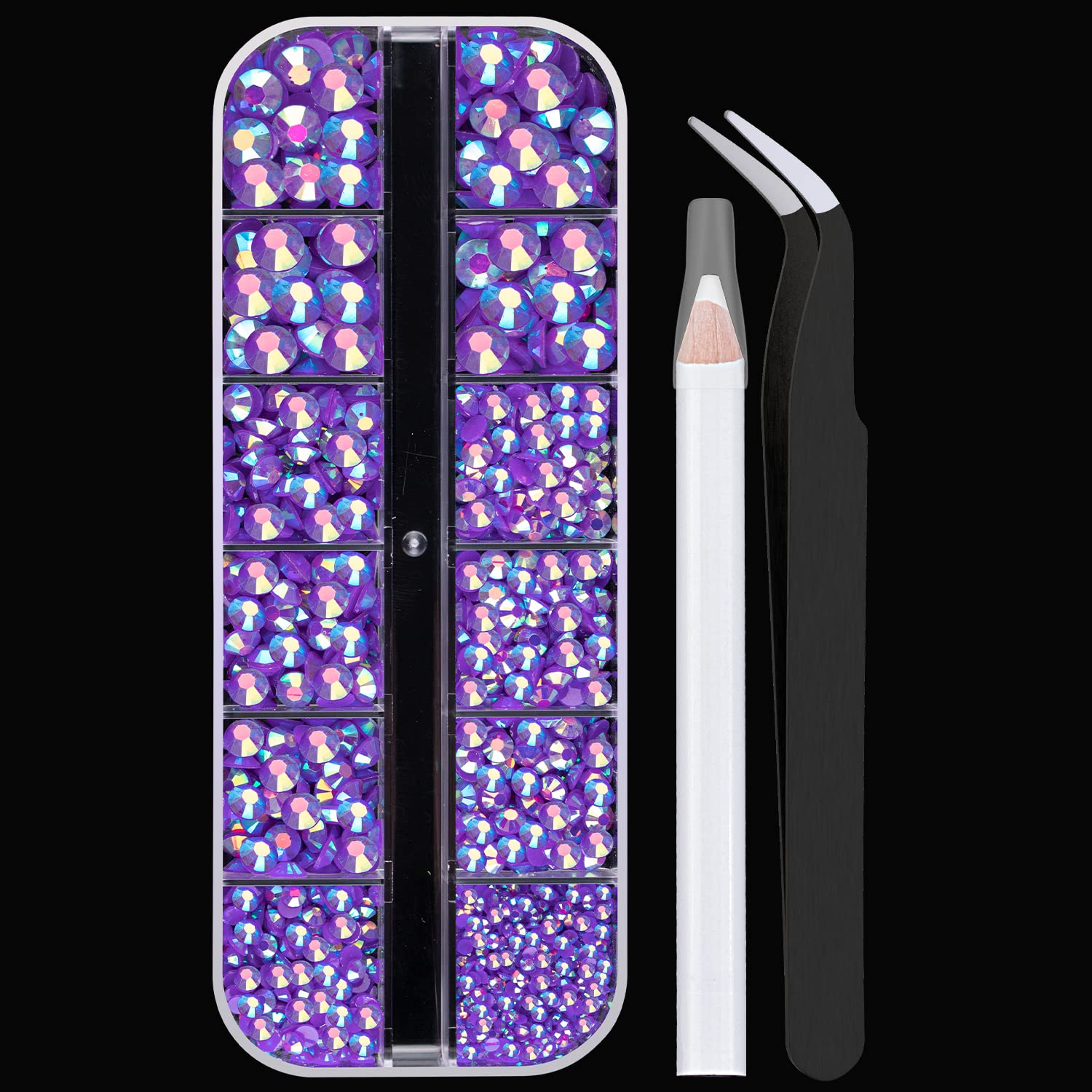 BELLEBOOST Resin Rhinestones Kits, 2/3/4/5/6mm Flatback Jelly Rhinestones, 1 Box Dark Purple AB Non Hotfix Crystal Gems for DIY 