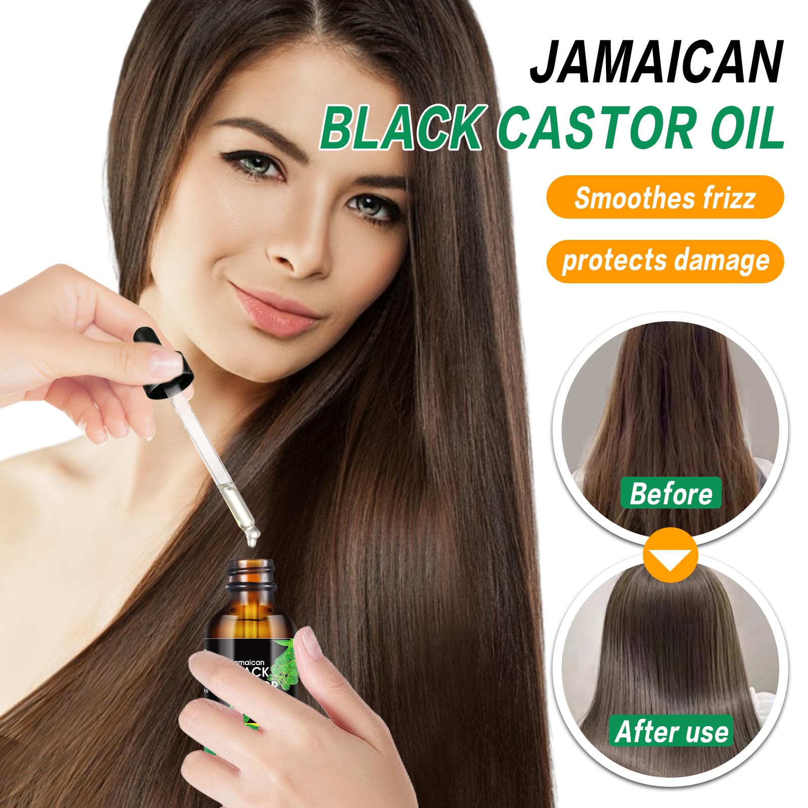 YAFUSIPE Jamaican Black Castor Oil 100% Pure Cold Pressed 2 Fl Oz Glass Bottle - Hair & Eyelash Growth Treatment, Green