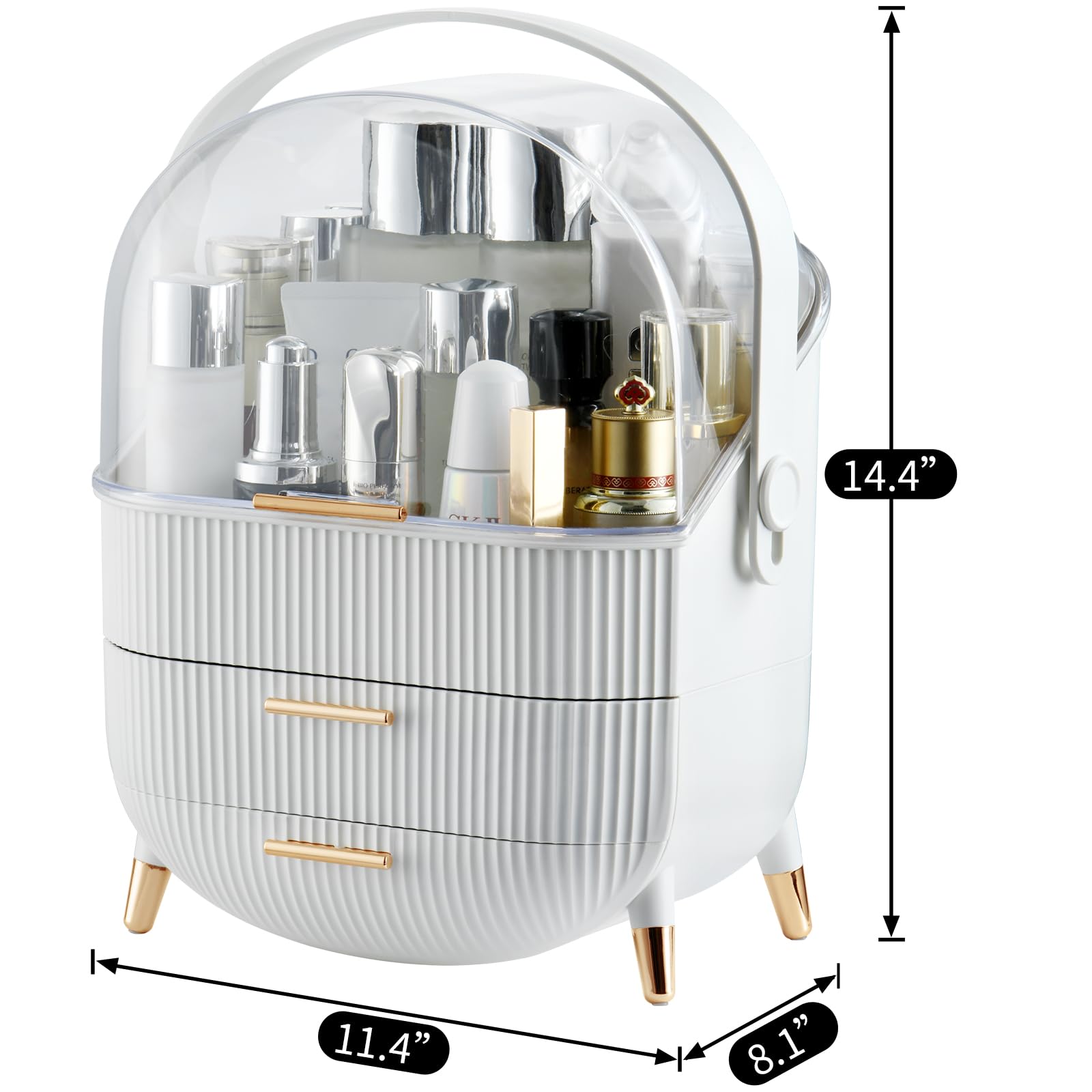 Canitoron Makeup Storage Organizer,Cosmetics Display Case With 2-Layer Storage Box And Transparent Cover, Bedroom Vanity Desk An