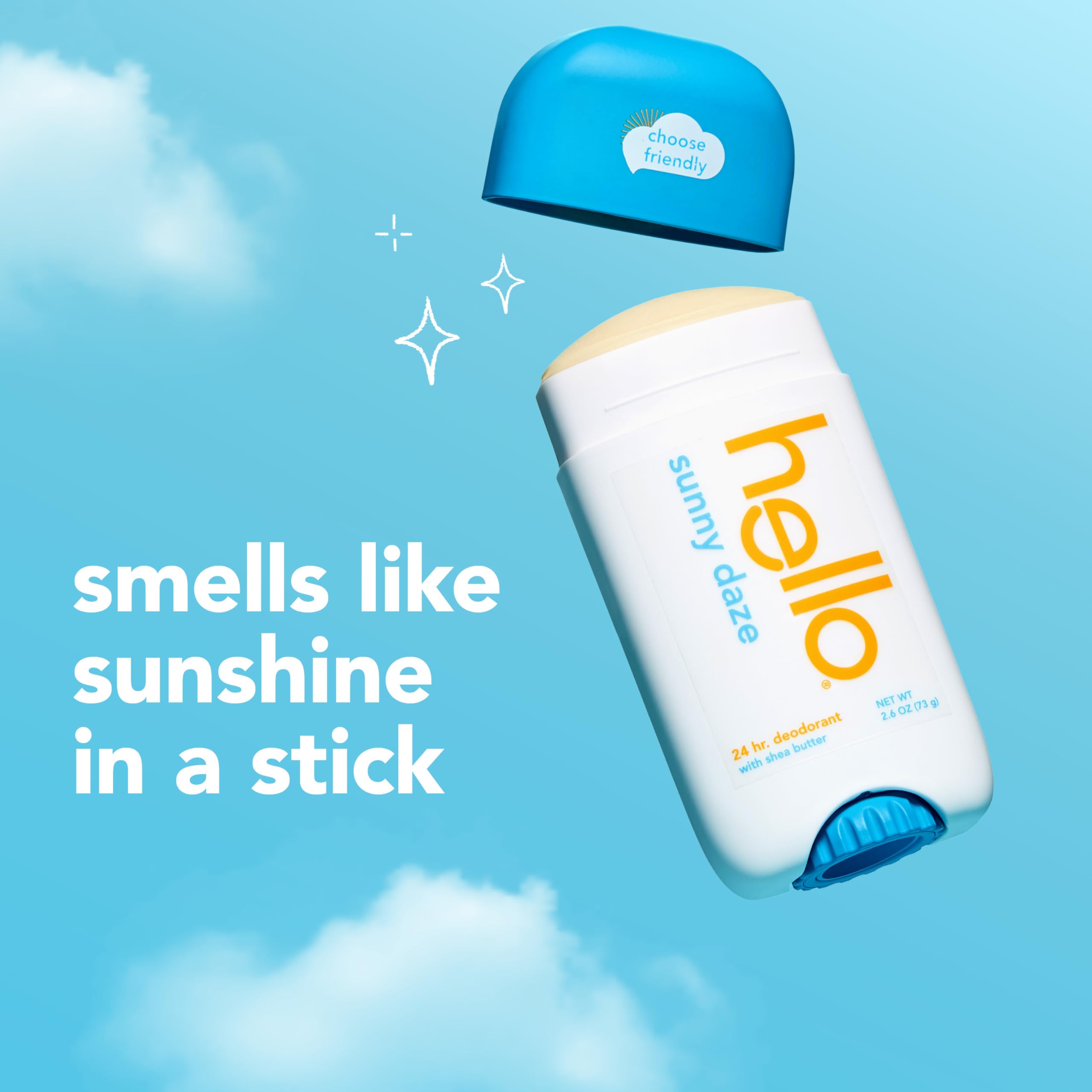 hello Sunny Daze Aluminum Free Deodorant for Women and Men with Shea Butter, 24-Hour Freshness, Baking Soda Free Deodorant, Derm