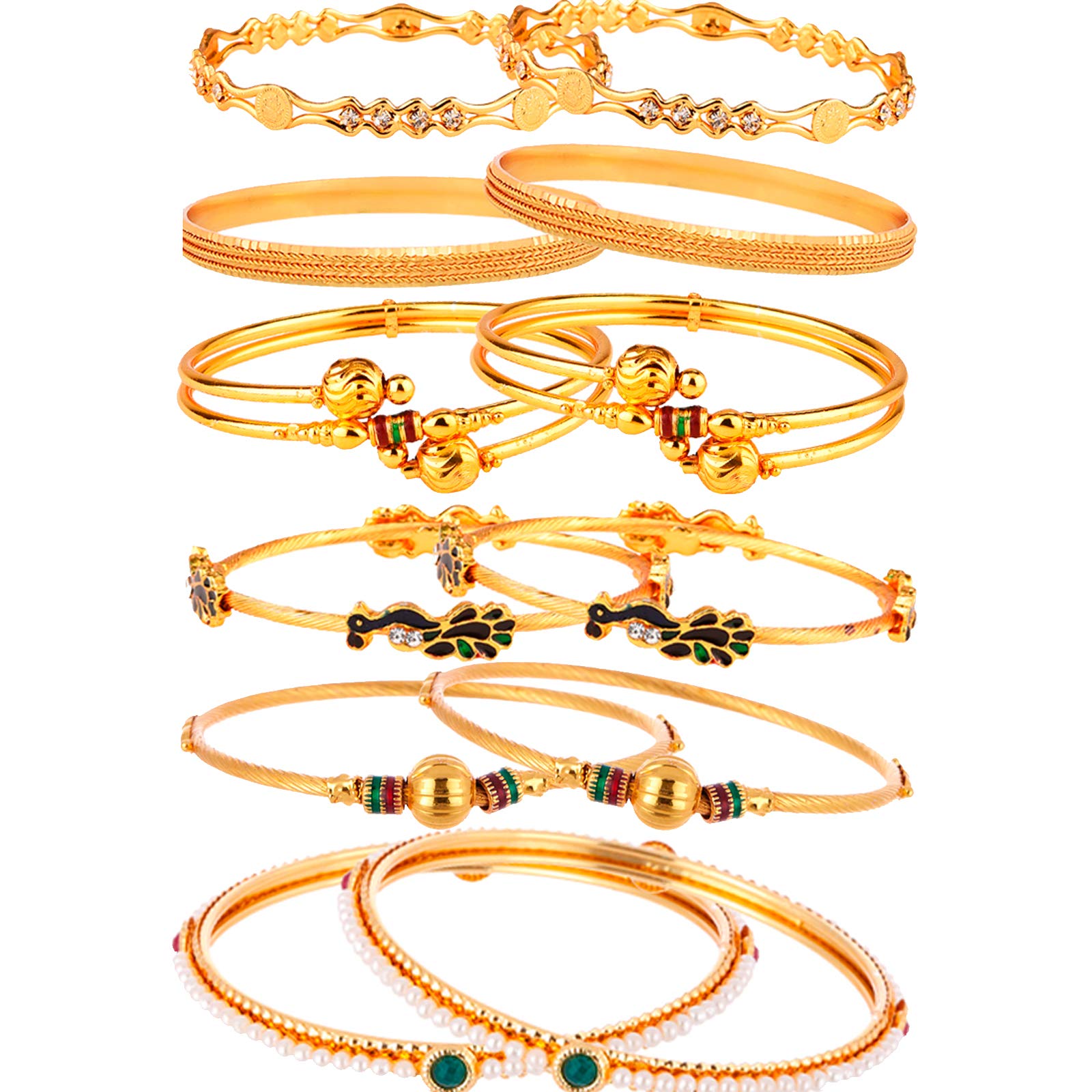 ZENEME Combo Of Victoria Bangle Set, Pearls Bangle Set, Trendy Gold Plated And Coinage Bangle Set For Women  Pack Of 12 (2.6)