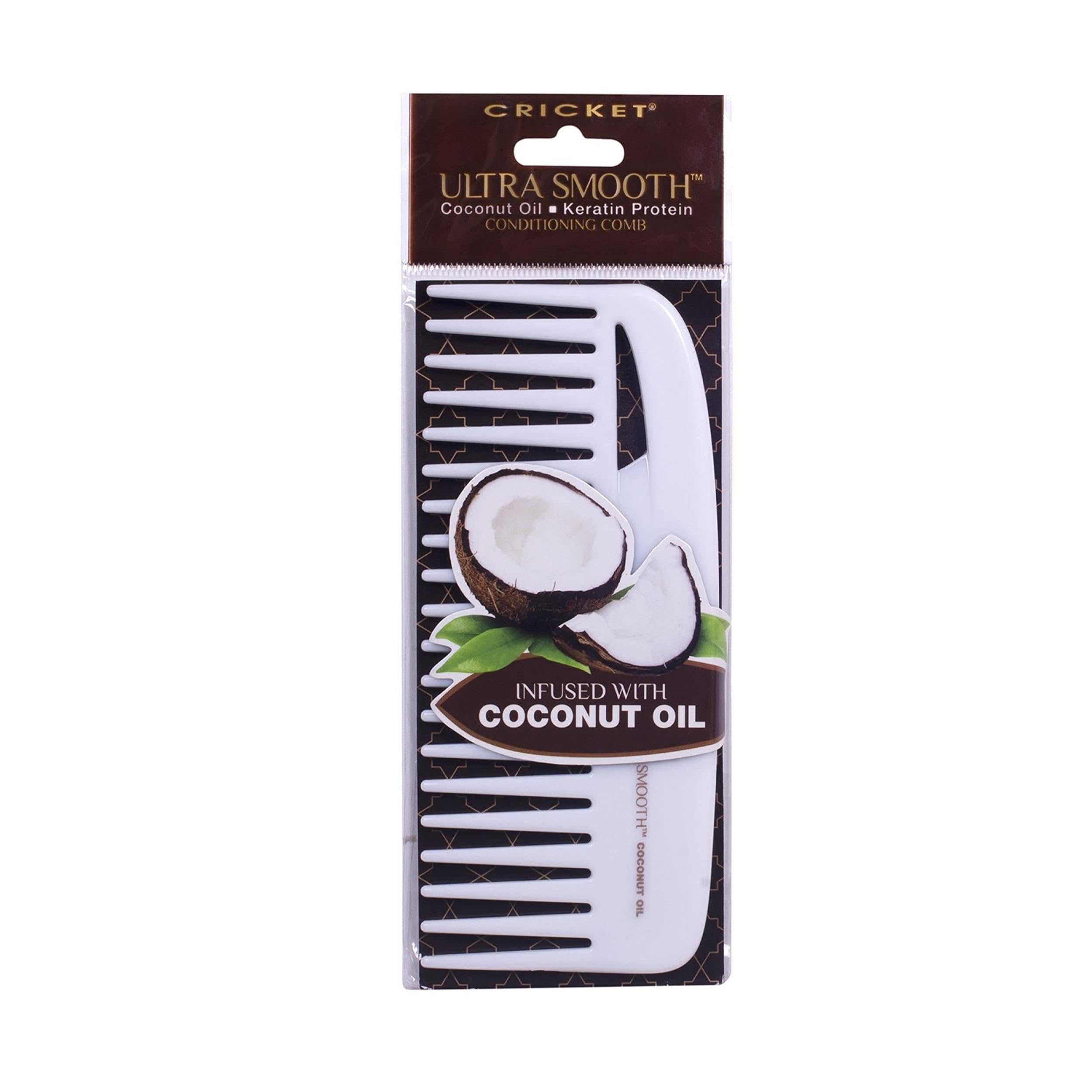Cricket Ultra Smooth Coconut Conditioning Comb Anti-Frizz Detangler For Mid-Length, Thick And Textured Hair With Keratin Protein
