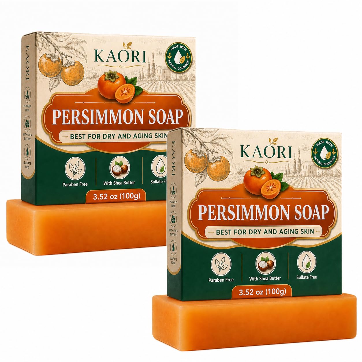 shekys KAORI Deodorizing Persimmon Soap |Feel fresh and clean all day long | with Persimmon Extract for Men & Women (2pcs)