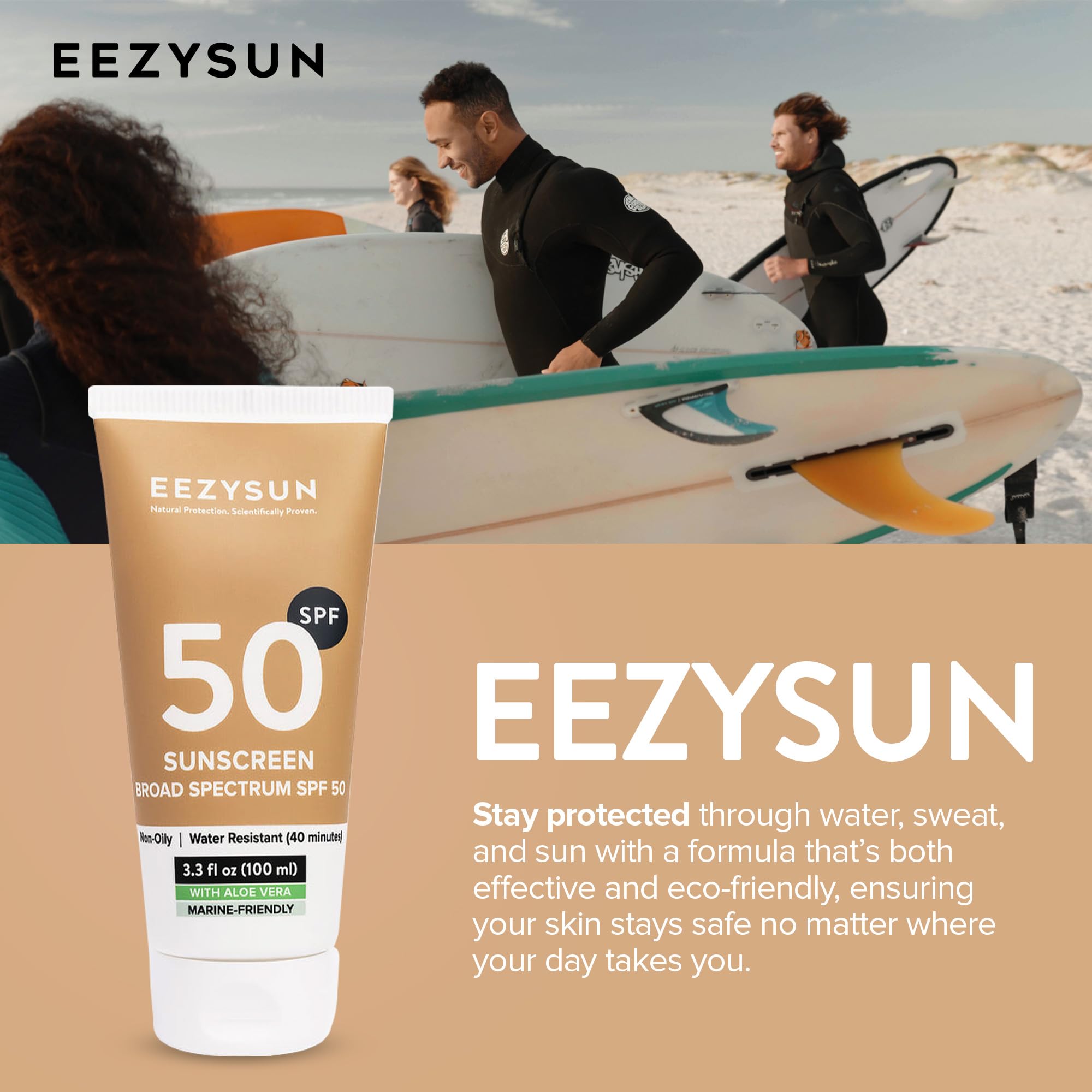 Eezysun Mineral Spf 50 Sunscreen | Infused With Aloe Vera | Vegan And Cruelty-Free | Hawaii 104 Reef Act Compliant | Broad Spect