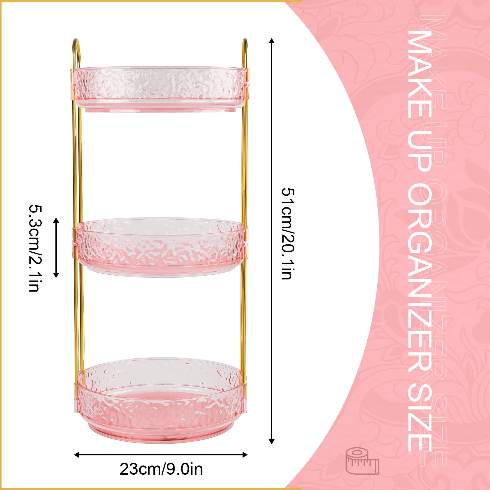 Fangoo 3 Tiers Pink Rotating Makeup Organizer For Vanity, 360 Spinning Skincare Organizers For Dresser Perfume Organizer Large S
