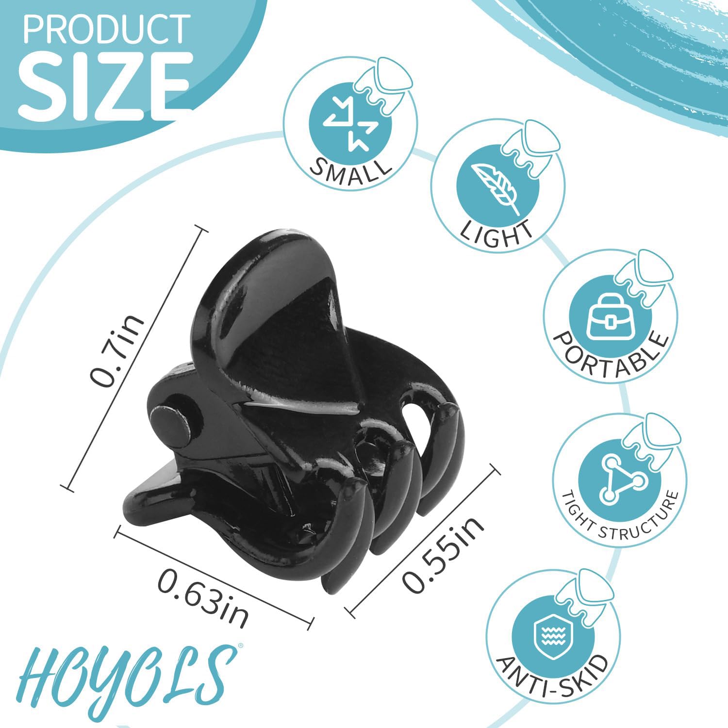 Hoyols 48 pcs Black Hair Clips Small, Mini Hair Claw Clips Jaw Clamp for Women Girls Fine Short Medium to Thick Hair, Little Non
