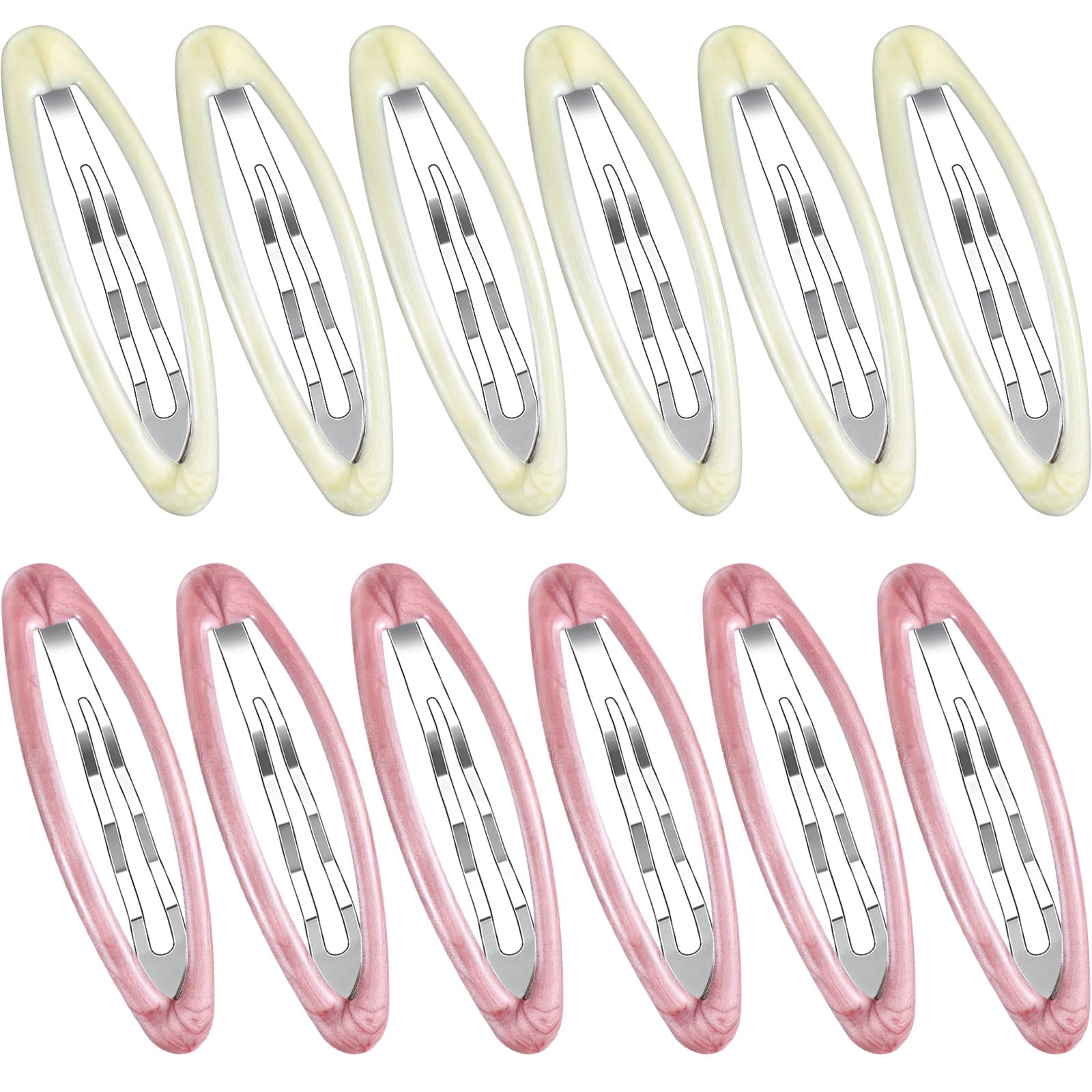 12 Pieces Oval Snap Hair Clips Tortoise Metal Snap Clips Oval Epoxy Hair Grips Metal Ellipse Hair Clips Non slip Snap Hair Barre