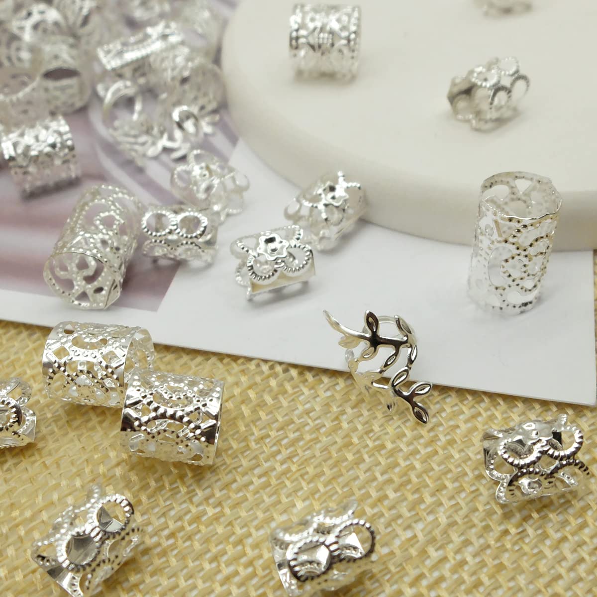 100pcs Silver Hair Jewelry for Braids Loc Jewelry Rings for Hair Adjustable Cuffs Dreadlocks Hair Beads for Women Braids Accesso