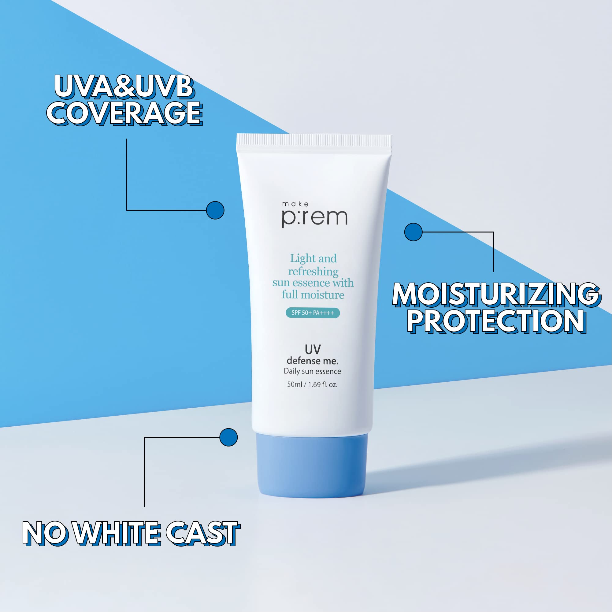 Makeprem Uva Uvb Defense Me Daily Sun Essence Vegan Makeup Sunscreen Gel Spf 50+ Pa++++ 1.69 Fl Oz Reef-Safe Moisture Sunblock S