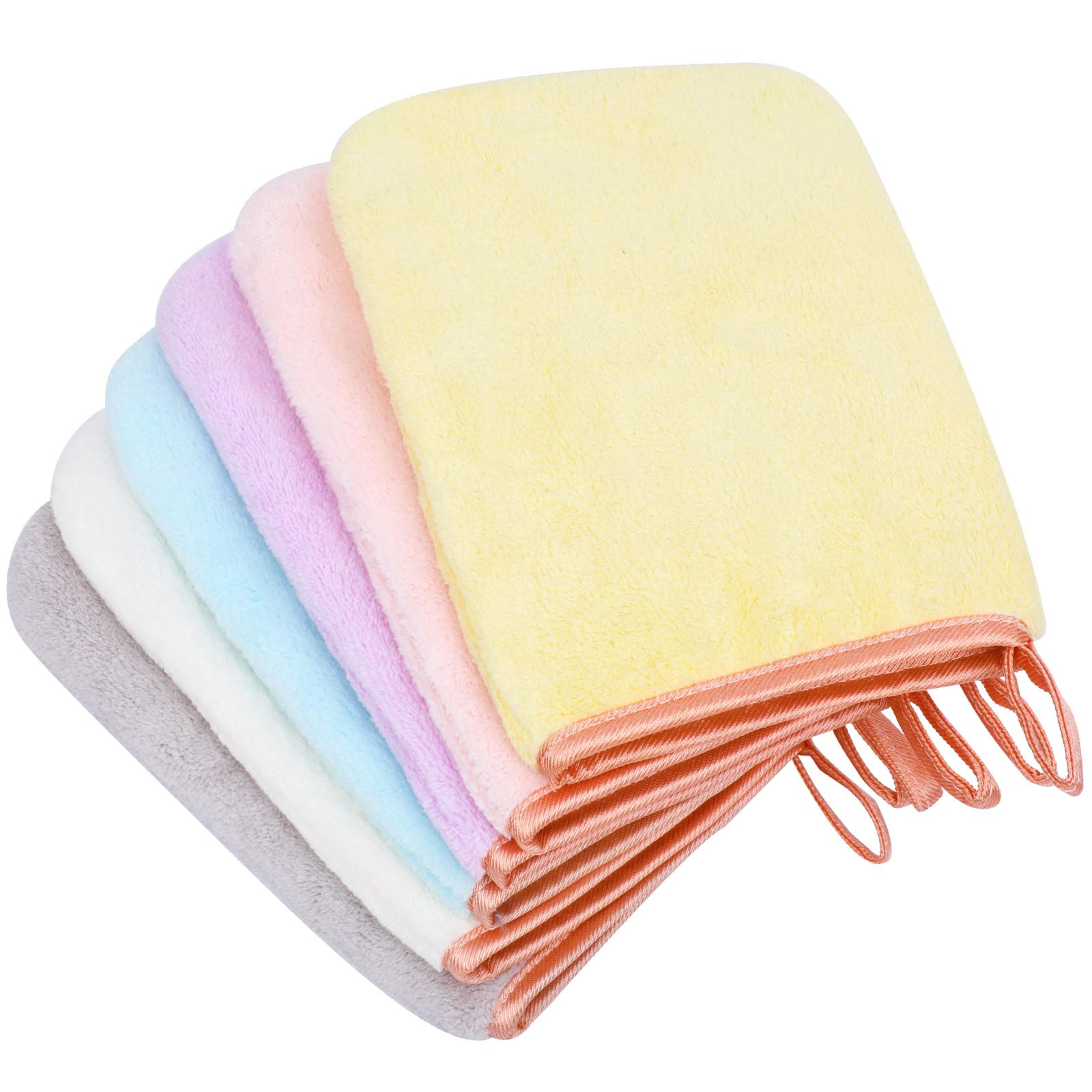 PHOGARY 6 Pack Microfiber Body Wash Mitts, 6  8 Inch Super Absorbent & Soft Face Mitten, Coral Fleece Body Cleansing Bath Spa Cl