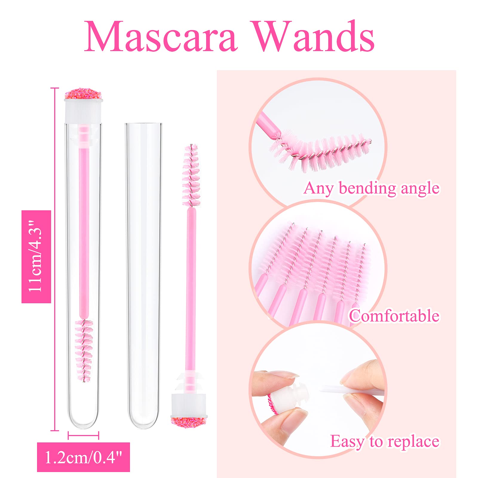 Dming 20pcs Eyelash brush Lash Wand Makeup tool Eyelash Extension supplies cleaning brush Diamond Mascara star d pink