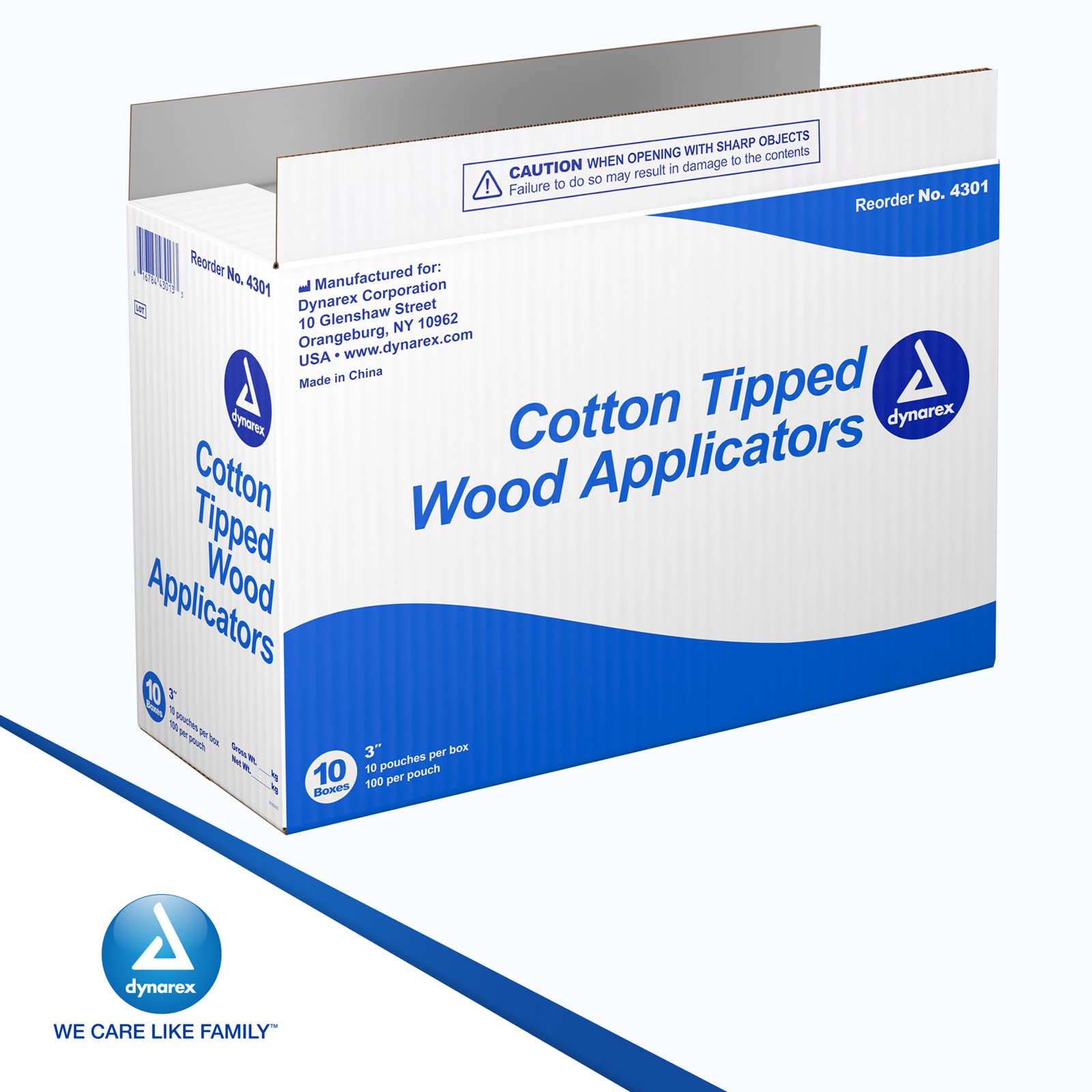 Dynarex 3-Inch Non-Sterile Cotton Tipped Applicators - Single-Use Wooden Cotton Tip Applicators For Wound Care, Hygiene, Makeup,