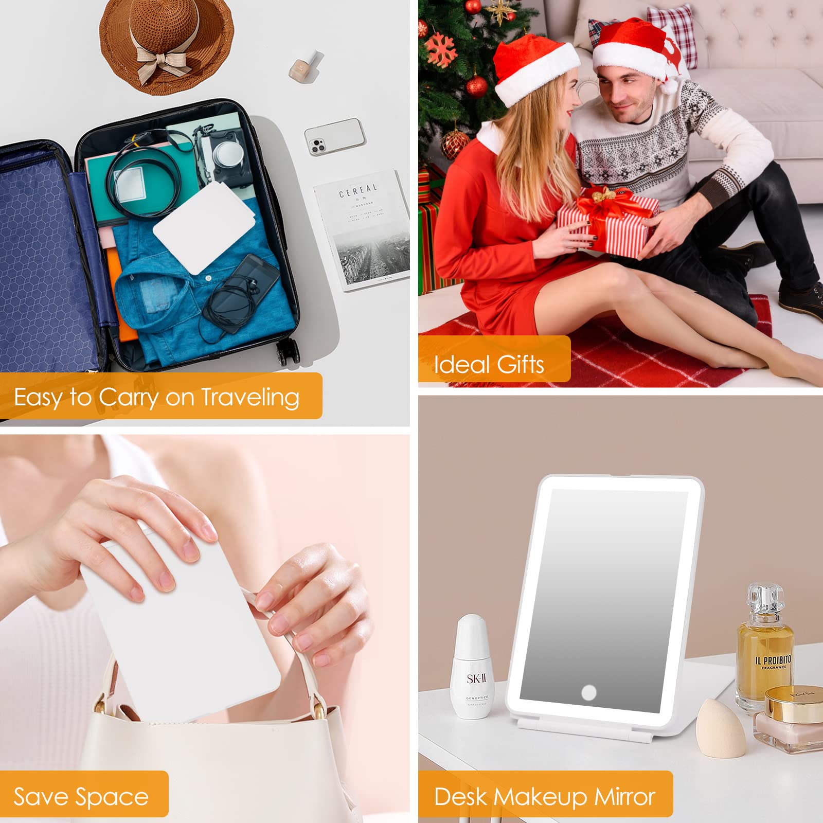 Rechargeable Travel Makeup Mirror 72 Led Lighted Makeup Mirror Travel Mirror Compact Slim Led Vanity Mirror With Lights Lighted
