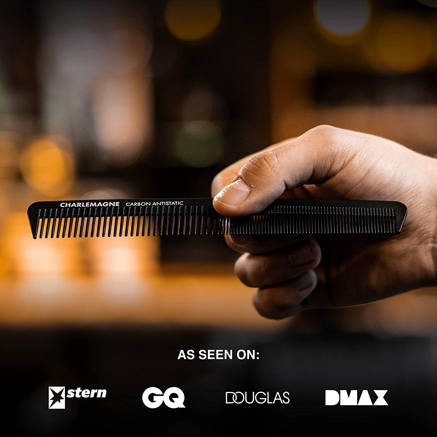 Charlemagne Men's Hair Comb, Shatterproof Premium Carbon Comb, 18 cm Anti-Static Fine Hair Comb for Hair Cutting, Hairdressing C