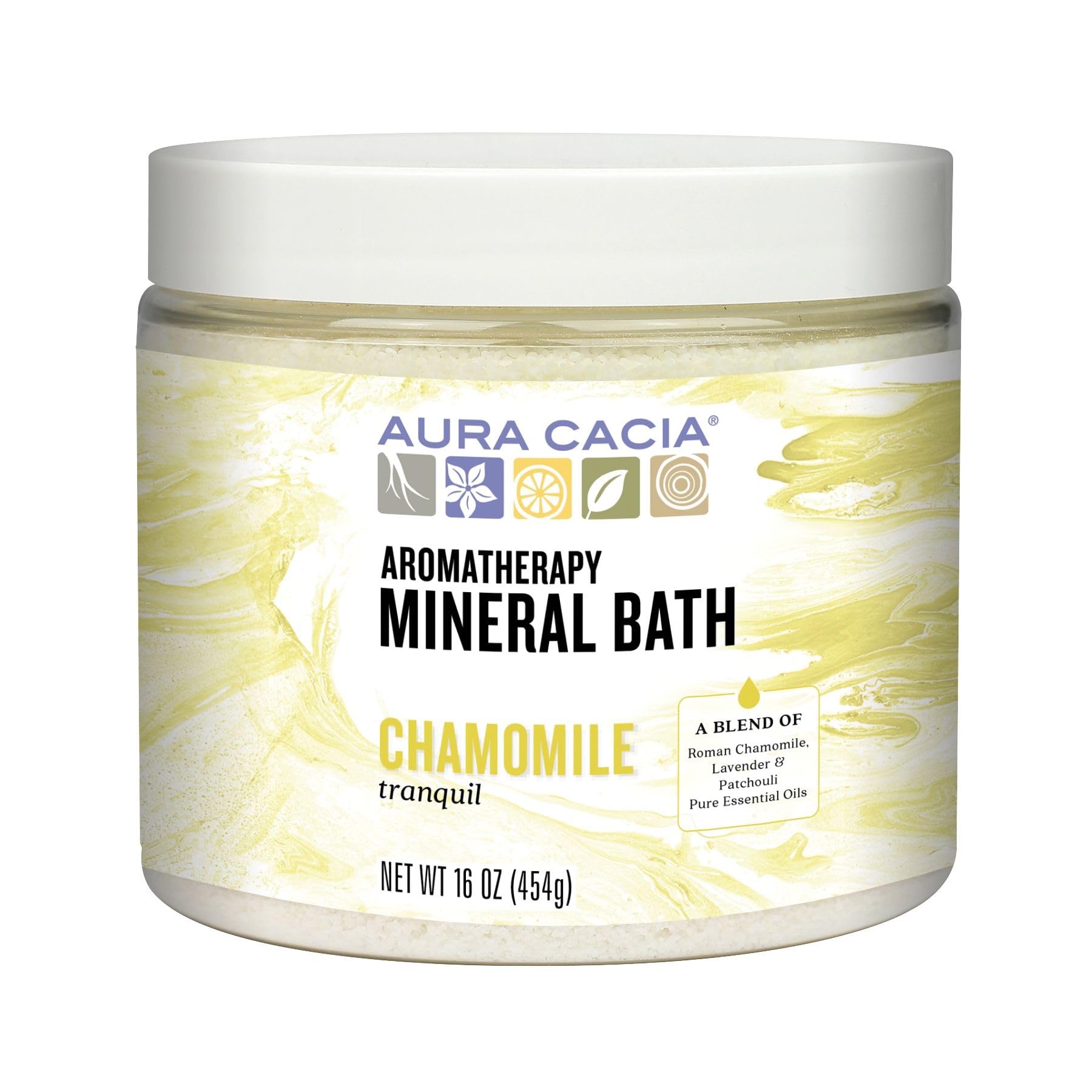 Aura Cacia Aromatherapy Mineral Bath, Tranquil Chamomile, 16 ounce jar