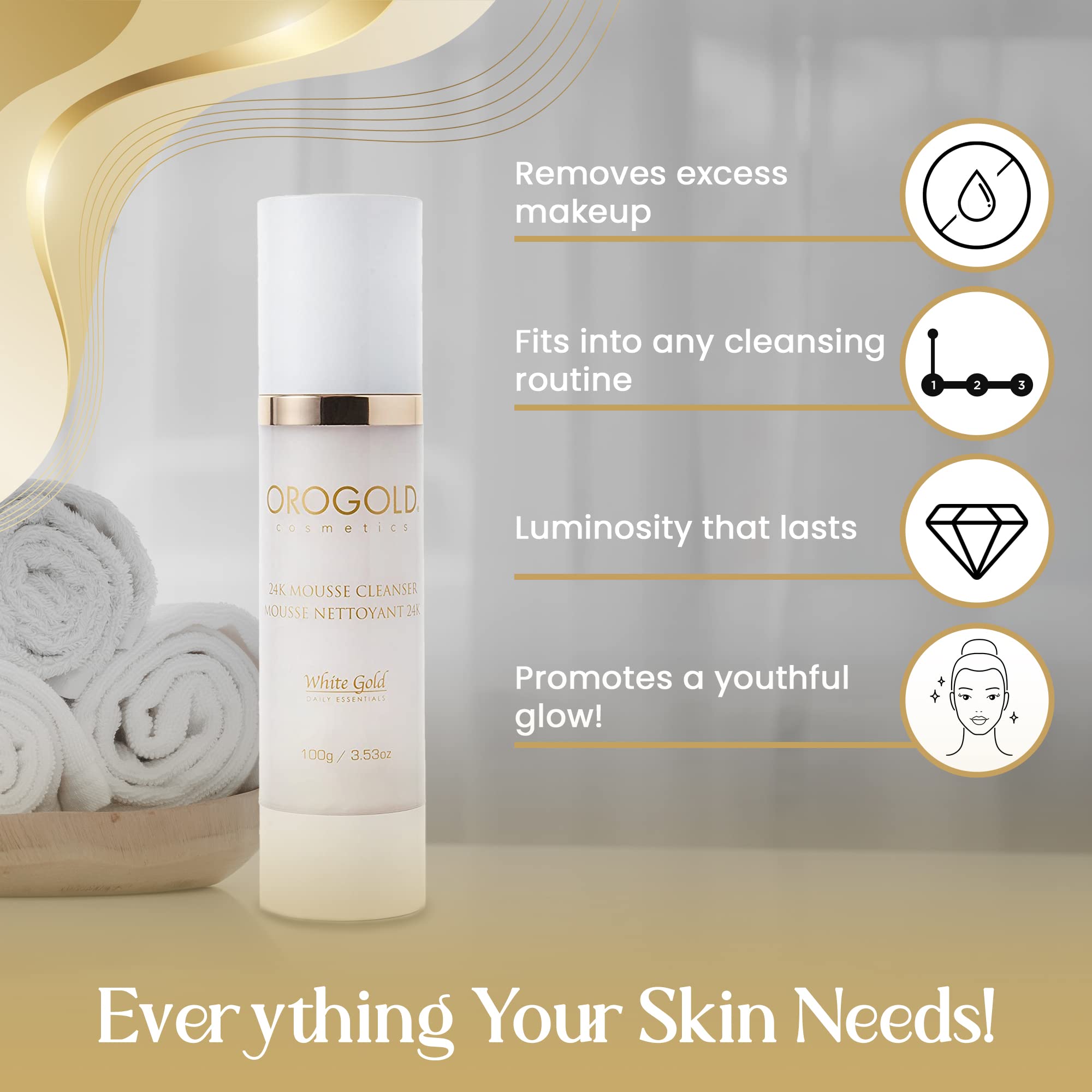 Orogold White Gold 24K Anti Aging Facial Cleanser - 100 Ml / 3.38 Fl. Oz.