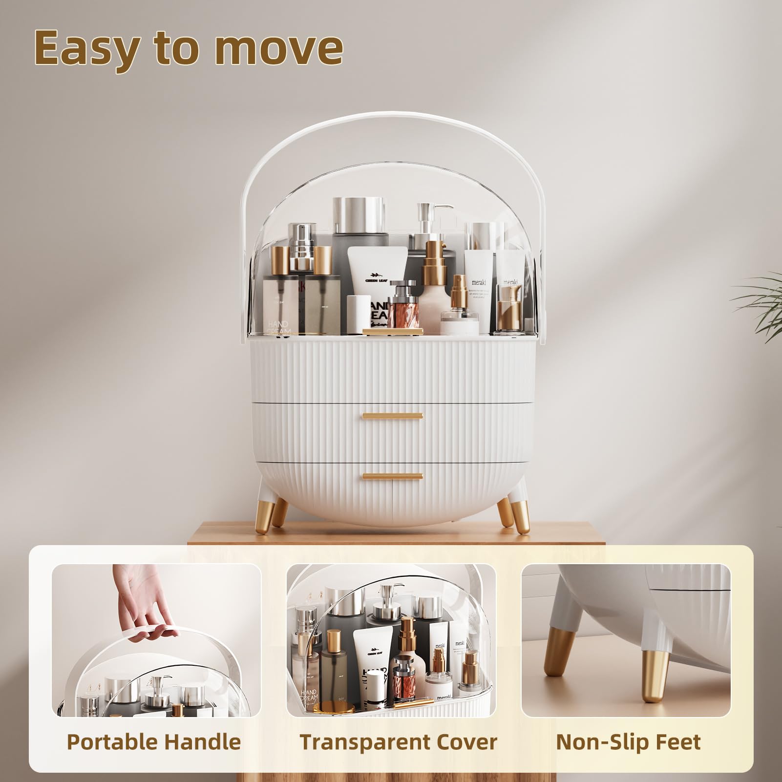 Makeup Organizers Countertop, Makeup organization for Vanity, Cosmetic Storage with Lid and Drawers, Skincare Display Cases with