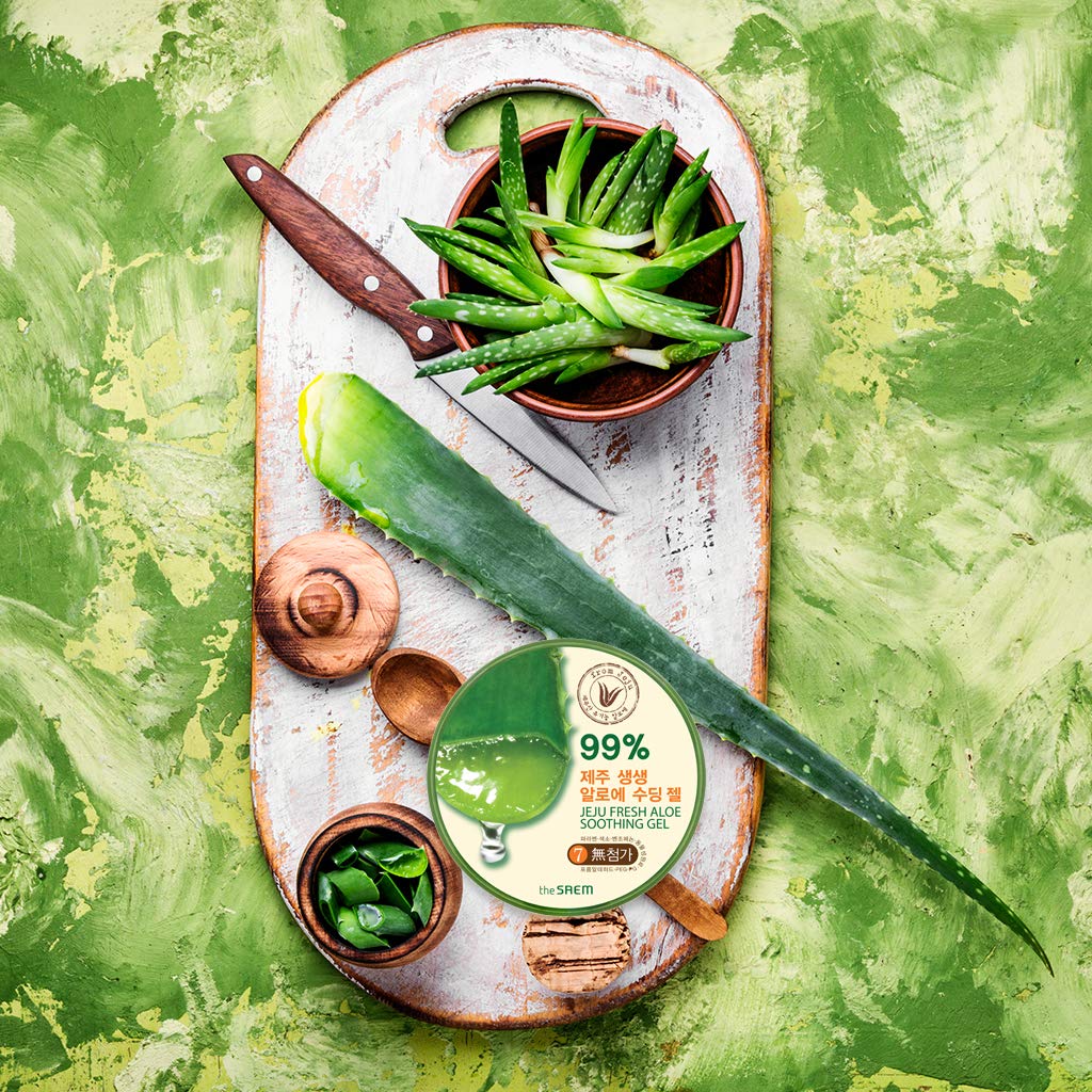 [the SAEM] Jeju Fresh Aloe Soothing Gel 10.1 fl. oz. (300ml) - 99% Aloe Vera, Hydrates & Dry, Itchy & irritated Skin