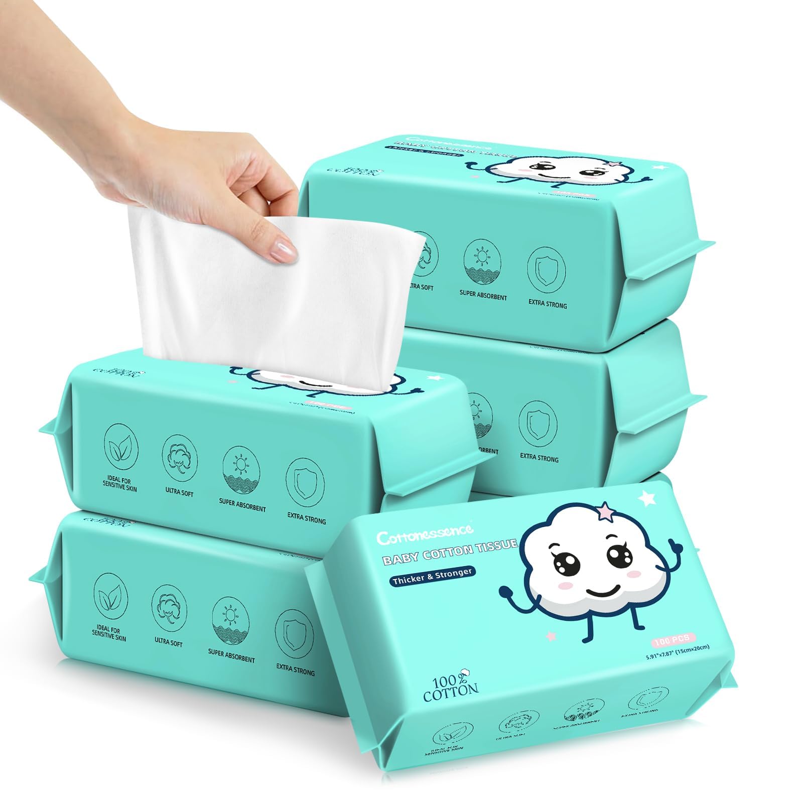 Disposable Face Towels - 100% Cotton Facial Tissues for Dry and Wet Use, Biodegradable Wipes for Makeup Removal and Skin Cleansi