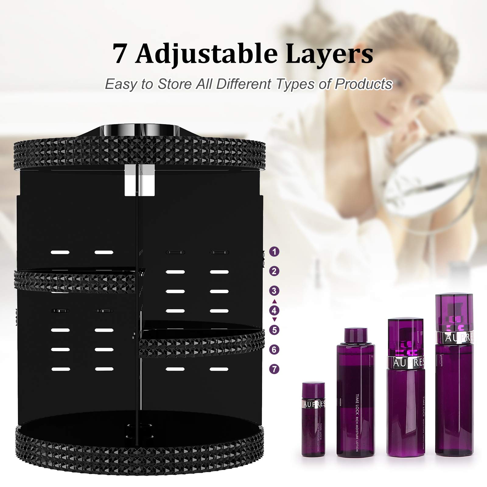 Awenia Makeup Organizer 360-Degree Rotating, Adjustable Bathroom Storage, 7 Layers Large Capacity Cosmetic Organizers Countertop