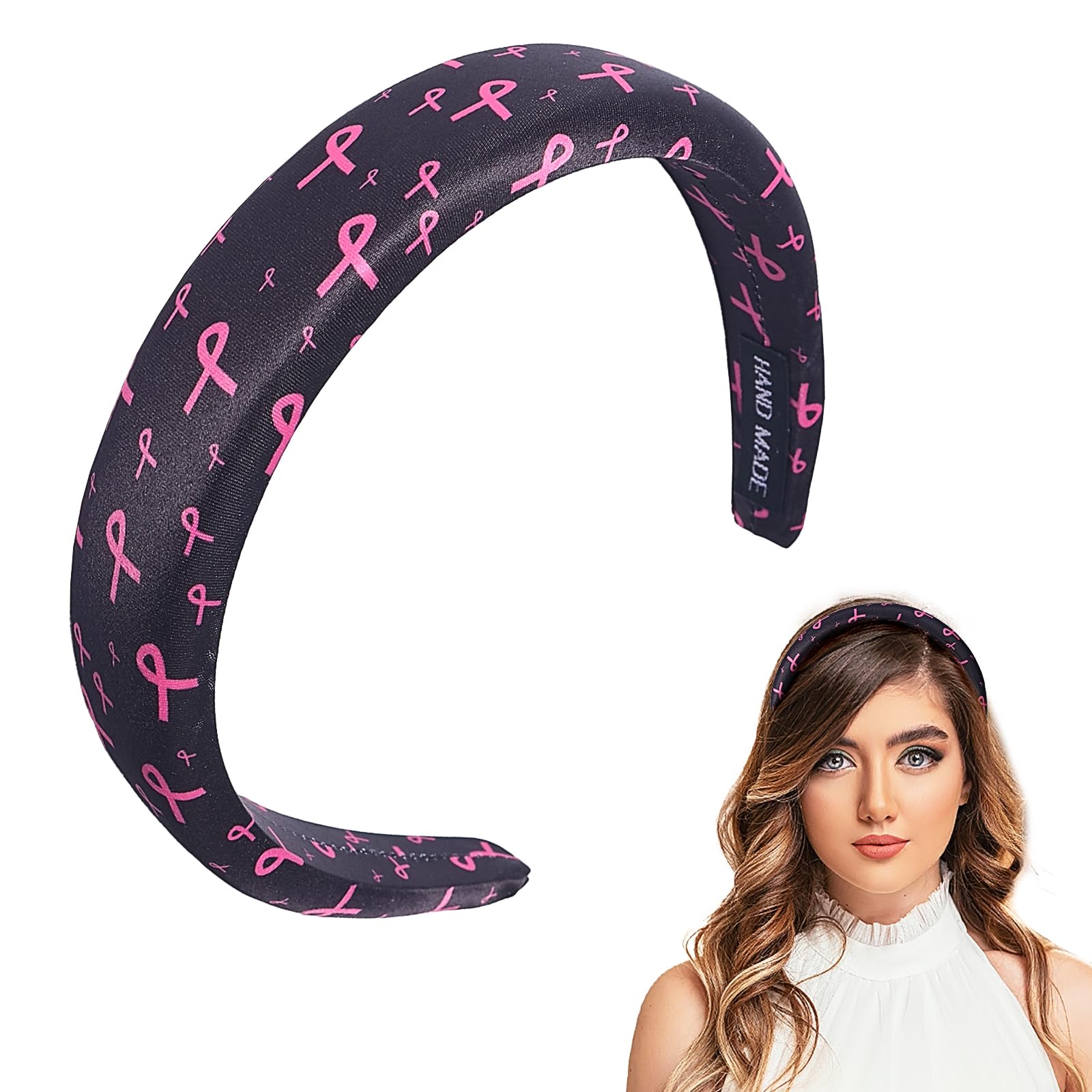 Breast Cancer Awareness Headband for Women Girls Pink Ribbon Hairband Ribbon Wide Hair Hoop Survivor Support Headwear Hair Acces