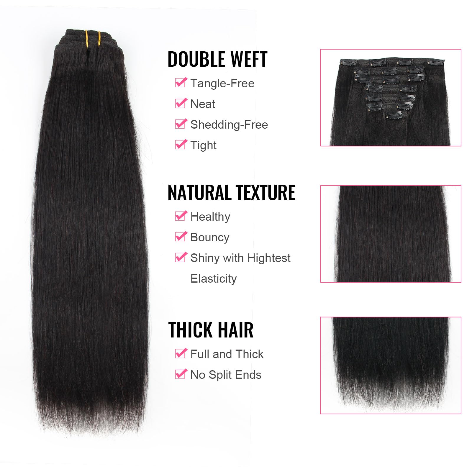 Abh Amazingbeauty Hair Real Remy Thick Yaki Straight Clip Ins Black Hair Extensions For African American Relaxed Hair 7 Pieces P
