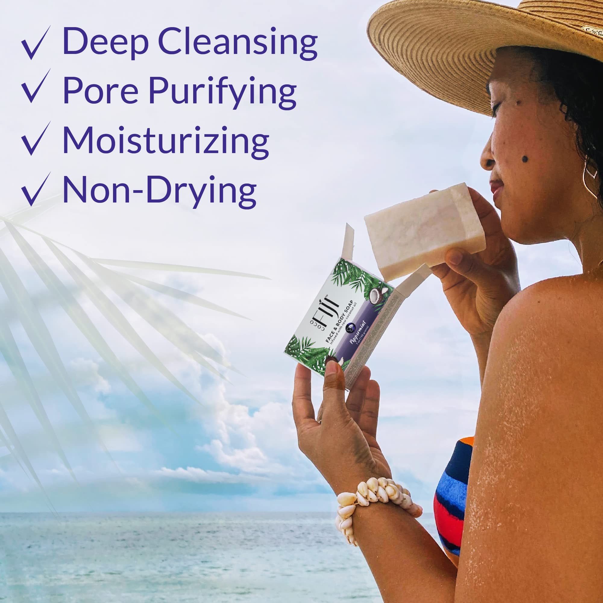 Coco Fiji Soap Bar for Face and Body Infused With Organic Coconut Oil, Peppermint, Essential Oil, Natural Soap for Moisturizing