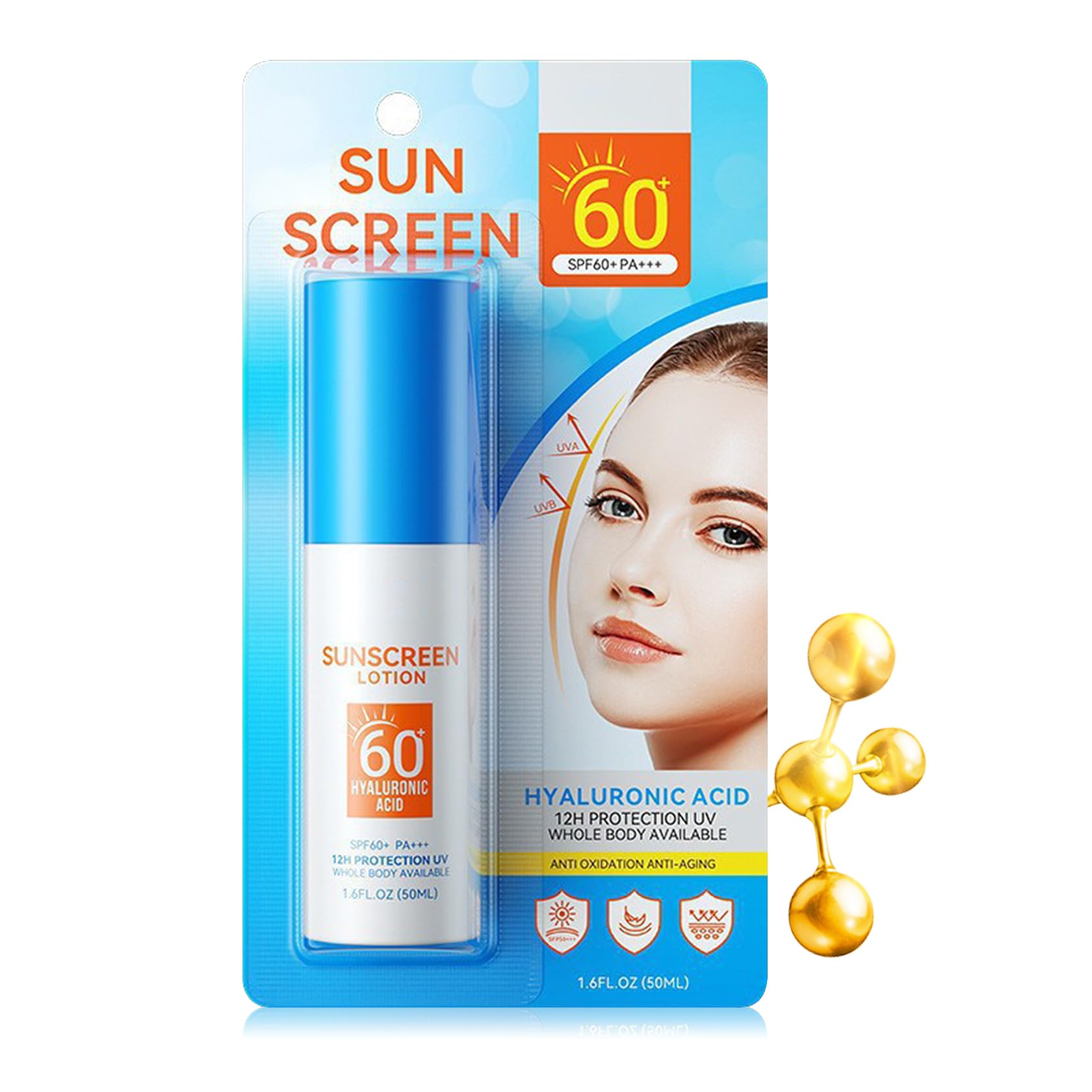 Face Sunscreen Cream SPF 60+ PA+++,Moisturizing Sunscreen for Face,Long Lasting Refreshing Tinted Facial Moisturizer Sunblock fo
