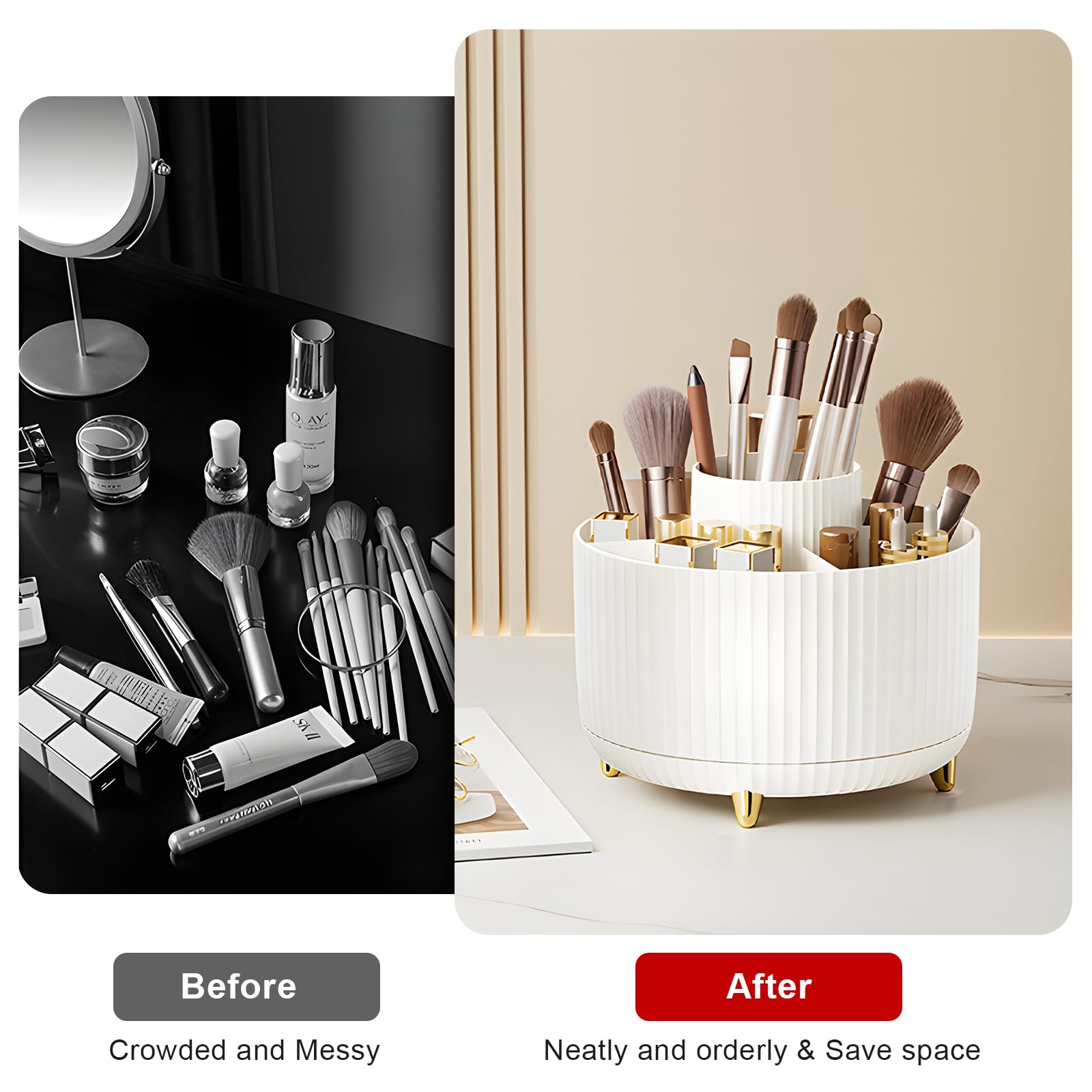 Diesisa Makeup Brush Holder Organizer,360 Rotating Makeup Brush Organizer,5 Slot Make up Brushes Cup for Cosmetics, Nail Polish,