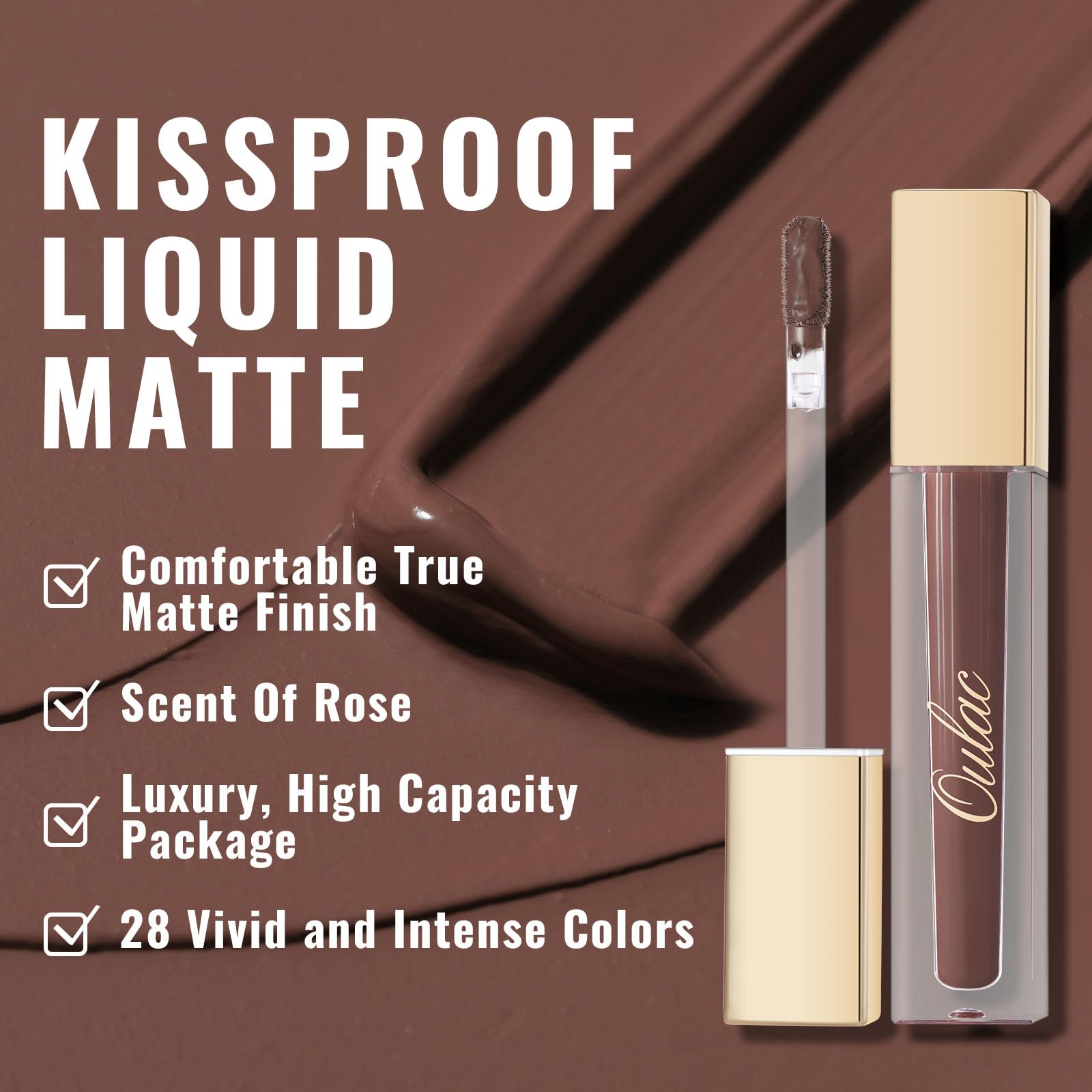 Oulac Matte Liquid Brown Lipstick For Women, Long Lasting Lipstick Waterproof Lip Stain, No Transfer, Creamy High Pigmented Form