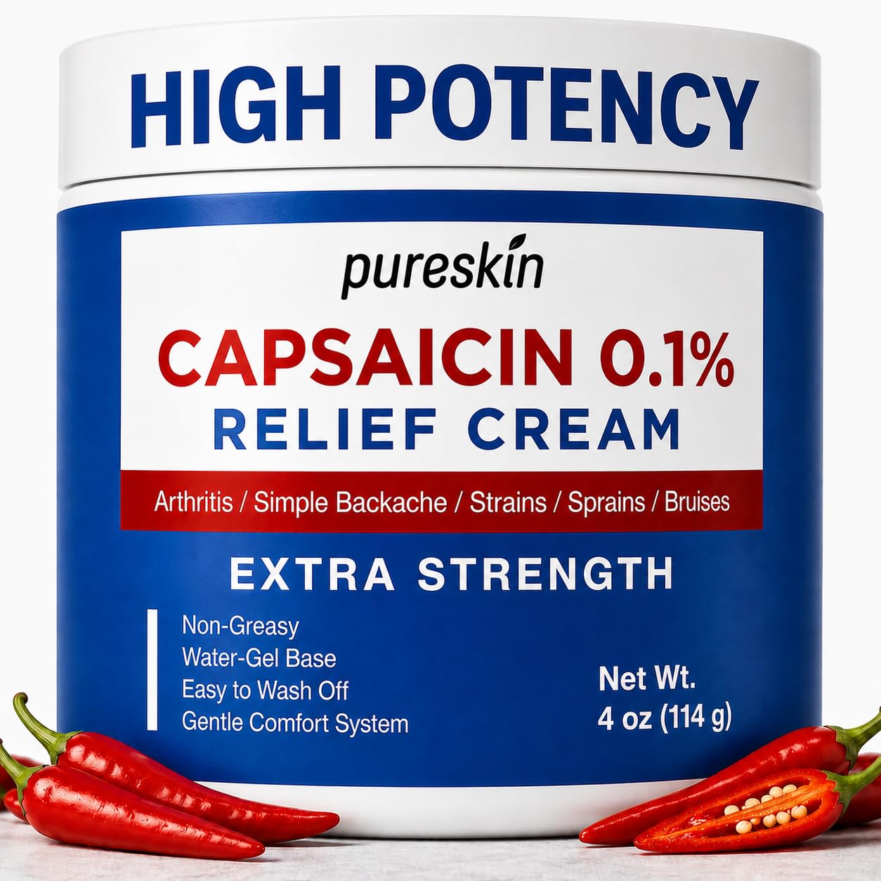 PURESKIN Capsaicin Cream Extra Strength: 0.1% Capsaicin Neuropathy Cream for Nerve, Arthritis, Joint & Muscle Discomfort, Lightw