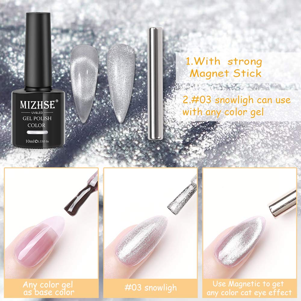 Mizhse 10Ml Universal Cat Eye Gel Nail Polish Bright Silver Uv Gel Nail Polish Glitter Nail Art Varnish With Magnetic (Sliver)