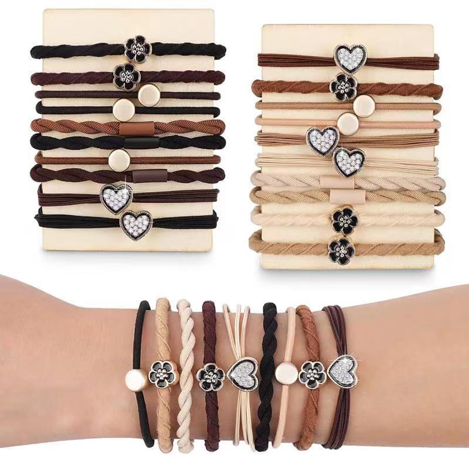20pcs Boho Hair Accessories - Elastic Multicolor Tie Bracelets for Thick, Thin Hair and Ponytails - No Damage for Women